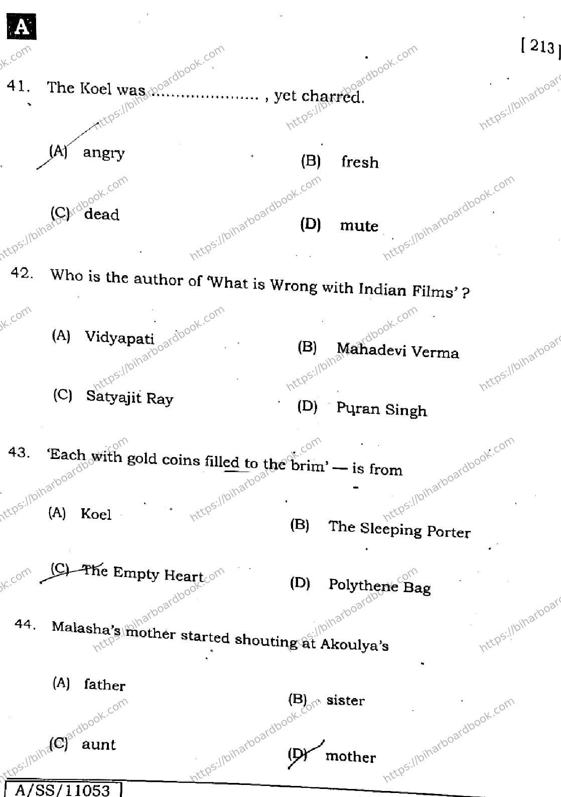 Bihar Board Class 10th 2025 English  213  SetA  2025 Previous Year Paper 13