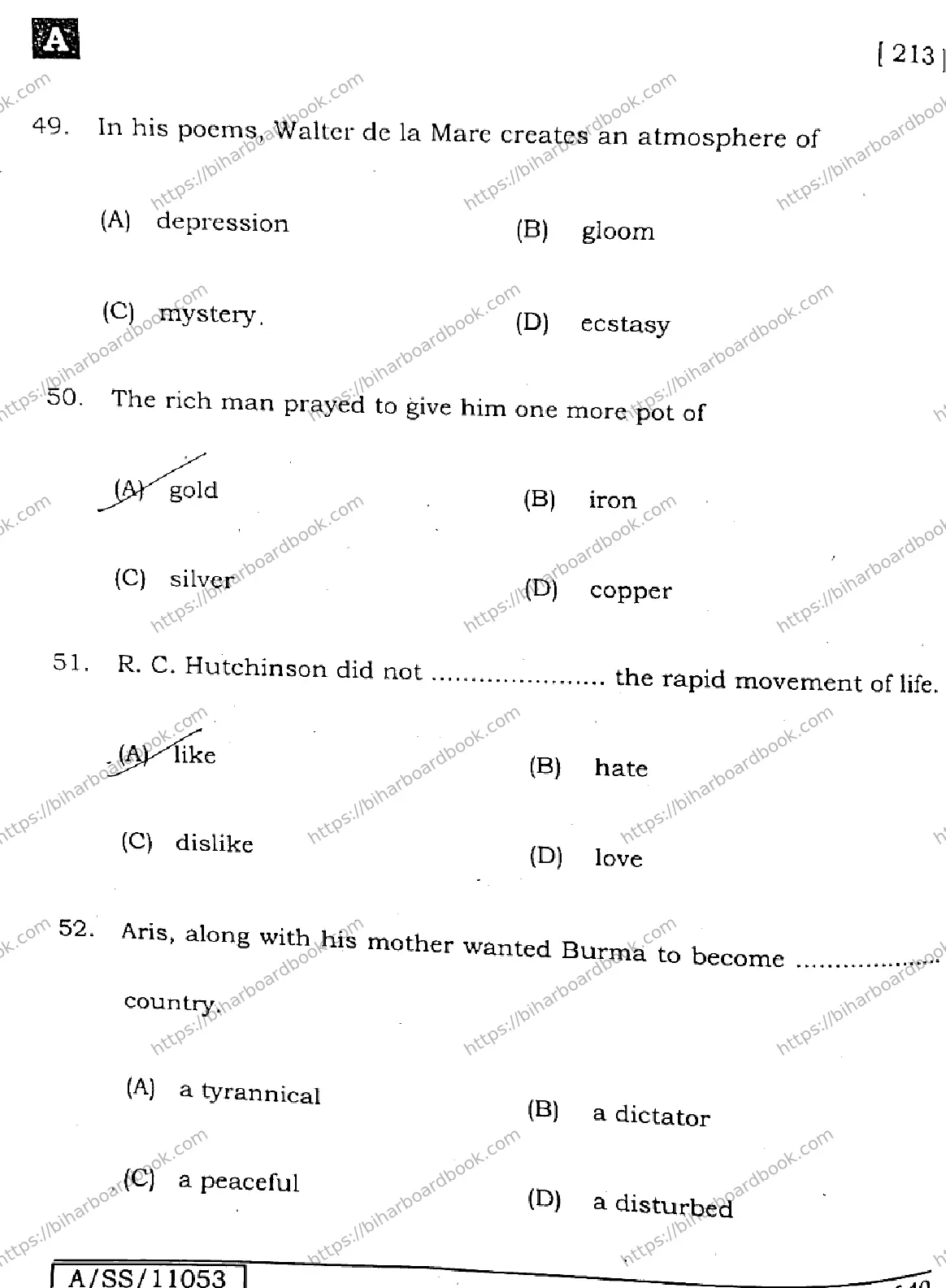 Bihar Board Class 10th 2025 English  213  SetA  2025 Previous Year Paper 15