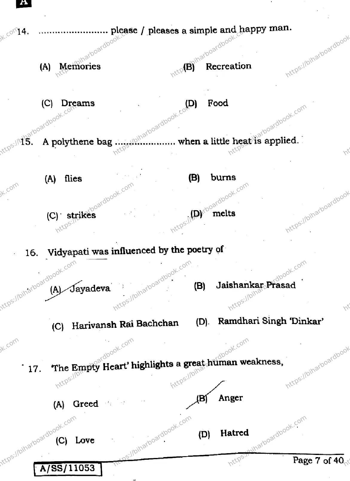 Bihar Board Class 10th 2025 English  213  SetA  2025 Previous Year Paper 6