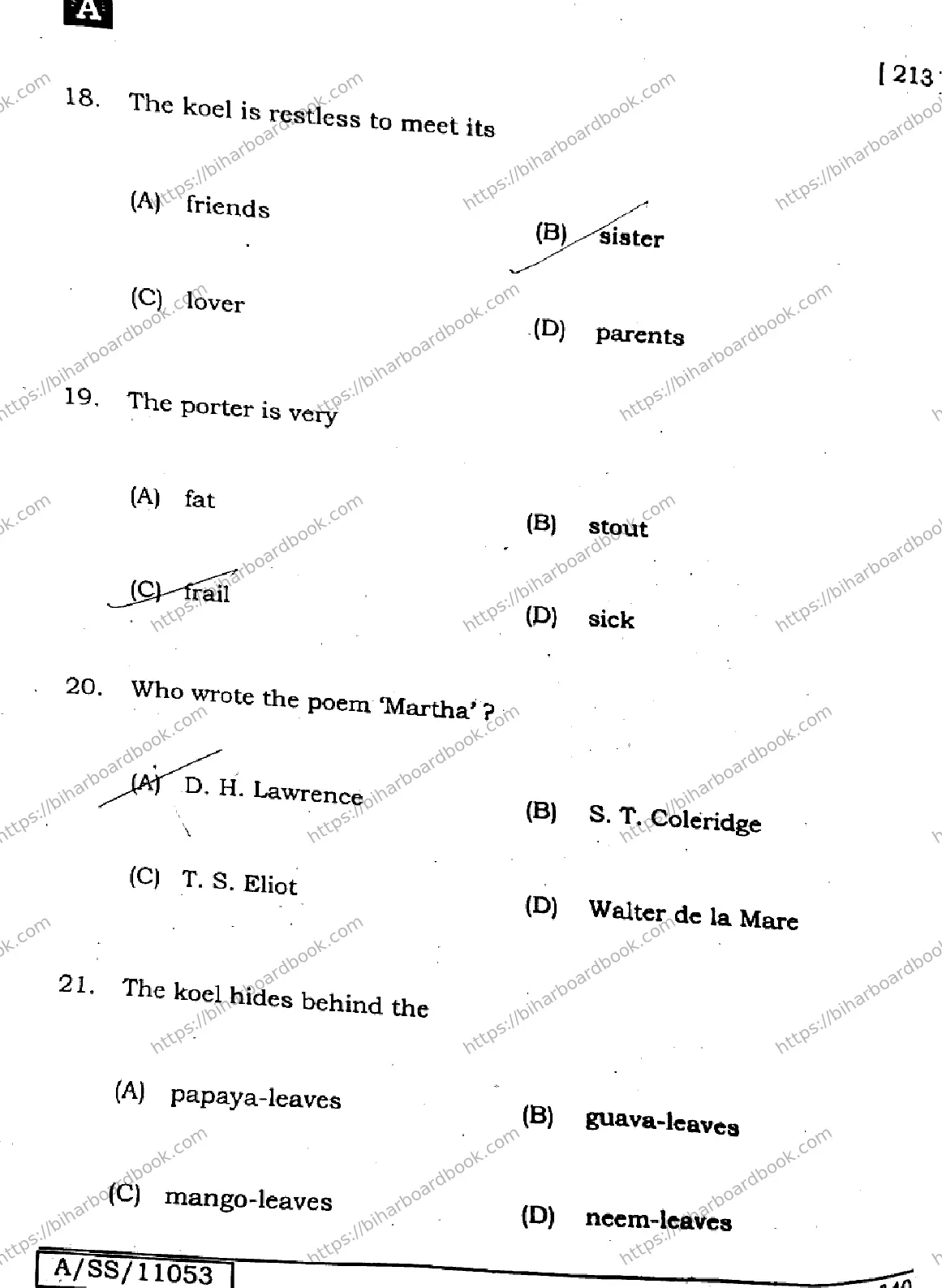 Bihar Board Class 10th 2025 English  213  SetA  2025 Previous Year Paper 7