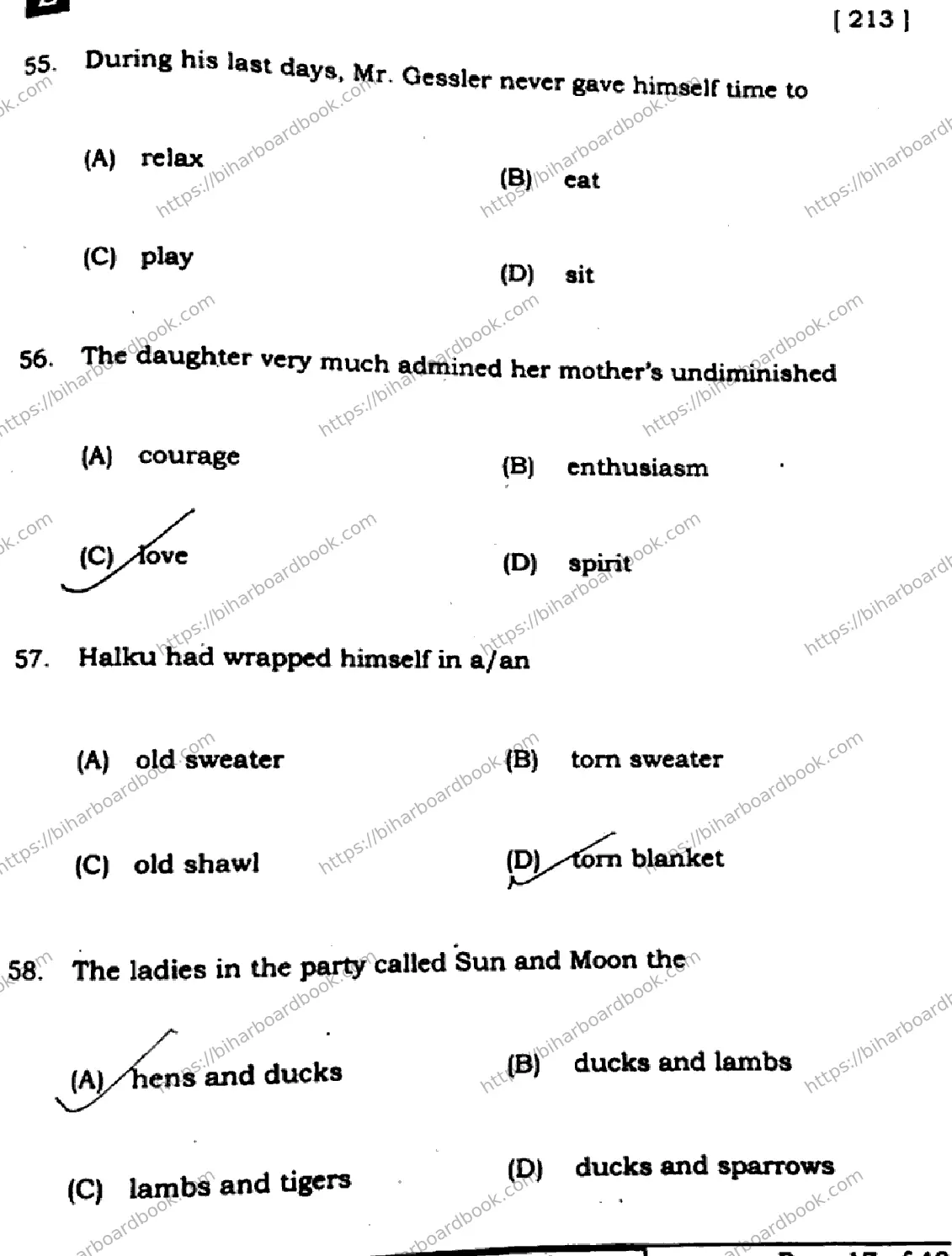Bihar Board Class 10th 2024 English  213  (SetE)  2024 Previous Year Paper 16