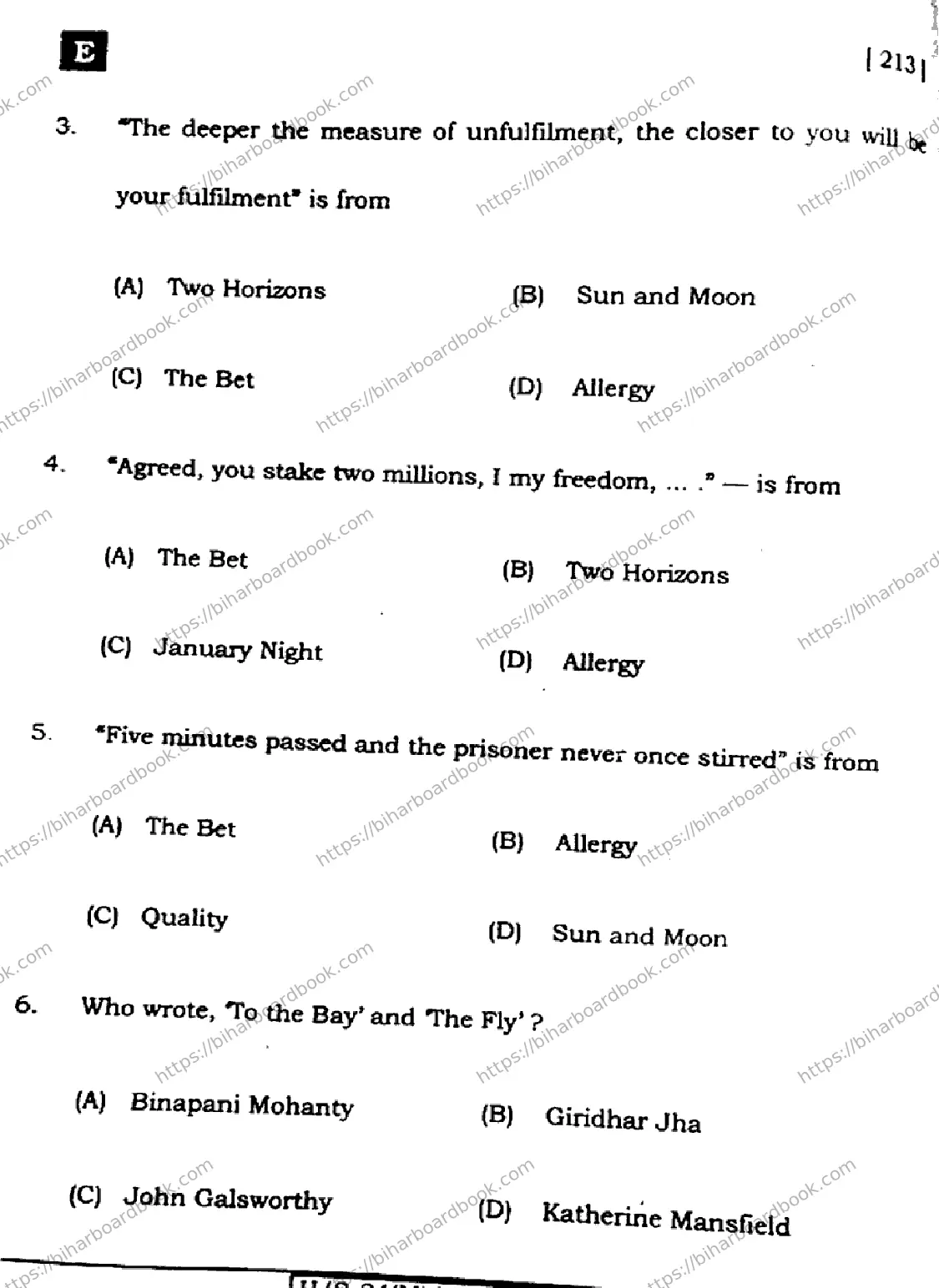 Bihar Board Class 10th 2024 English  213  (SetE)  2024 Previous Year Paper 3