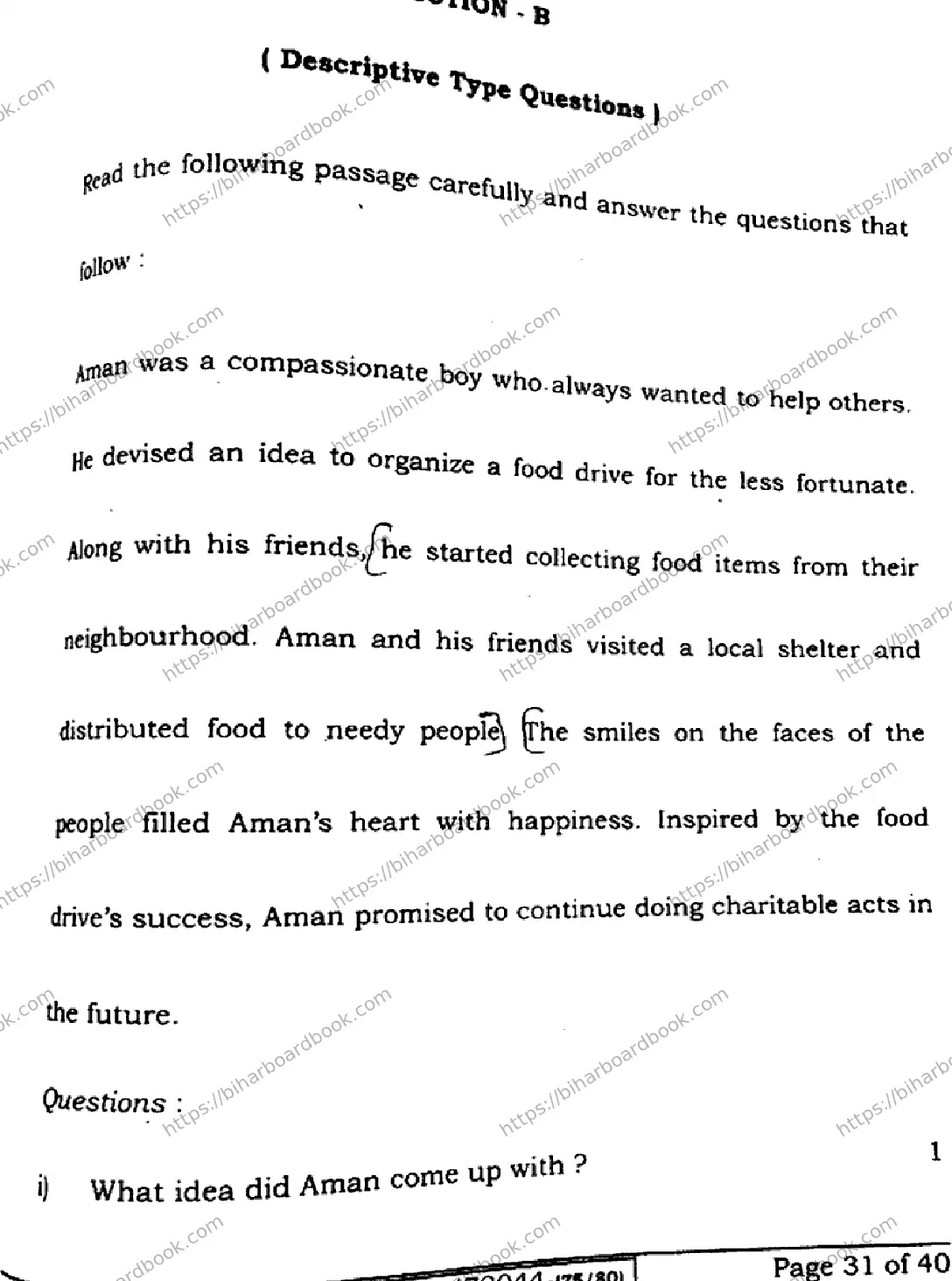 Bihar Board Class 10th 2024 English  213  (SetE)  2024 Previous Year Paper 30