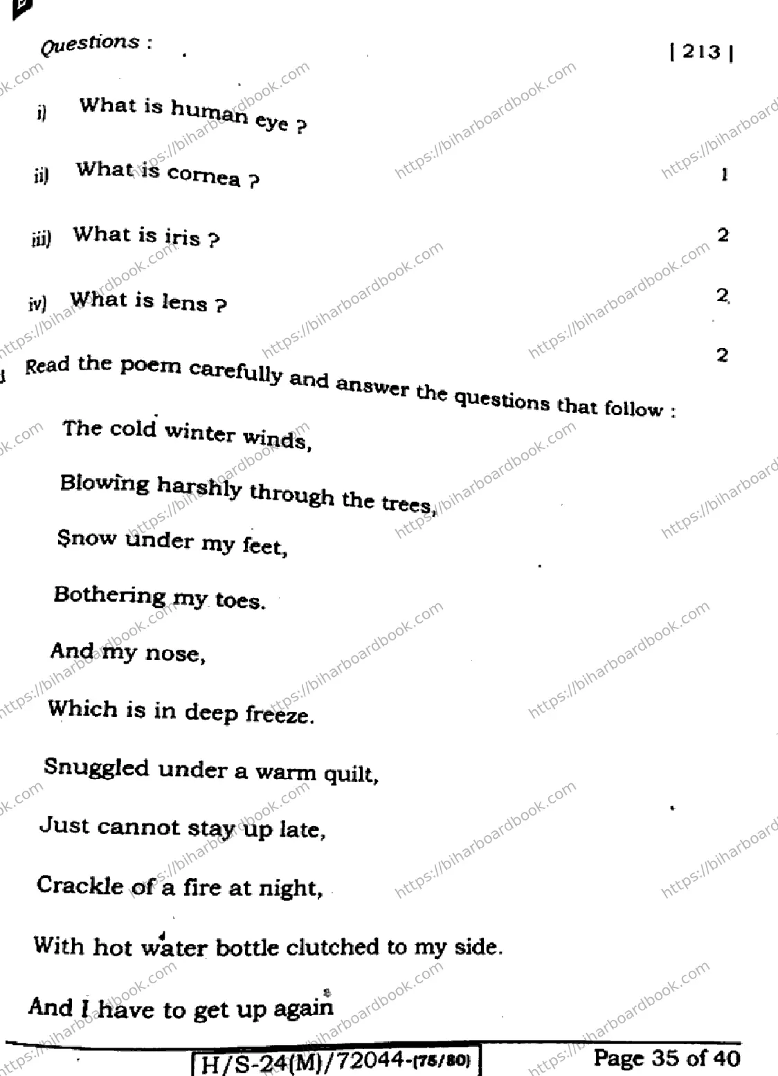 Bihar Board Class 10th 2024 English  213  (SetE)  2024 Previous Year Paper 34