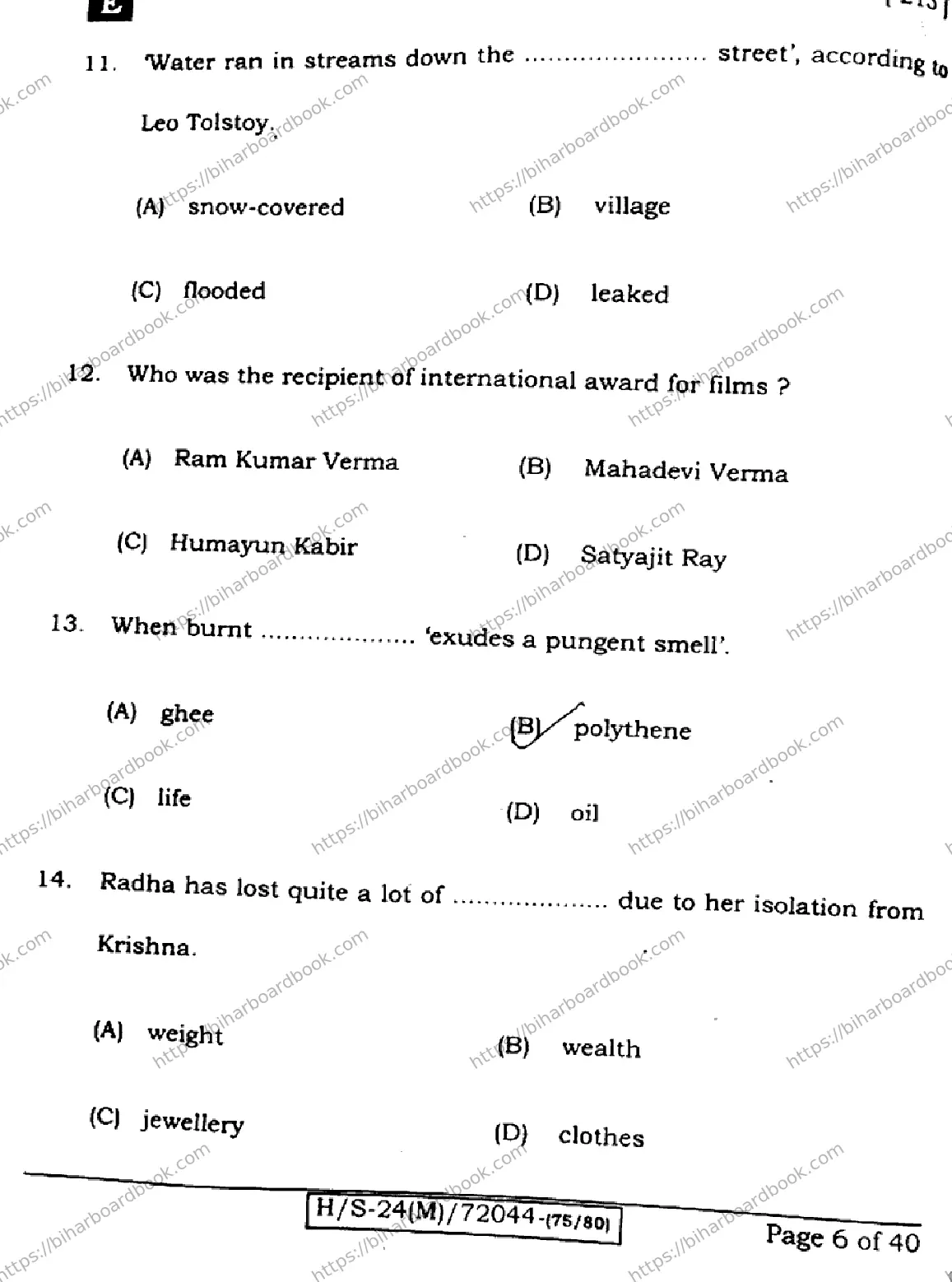 Bihar Board Class 10th 2024 English  213  (SetE)  2024 Previous Year Paper 5