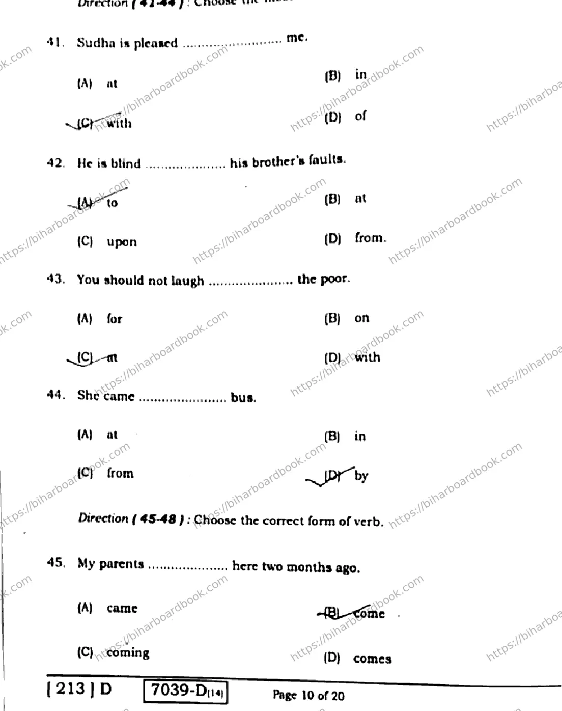 Bihar Board Class 10th 2020 English  213D  2020 Previous Year Paper 10