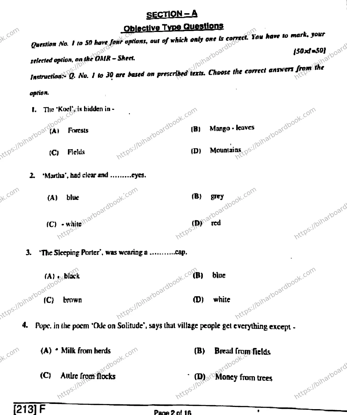 Bihar Board Class 10th 2019 English  213F  2019 Previous Year Paper 2