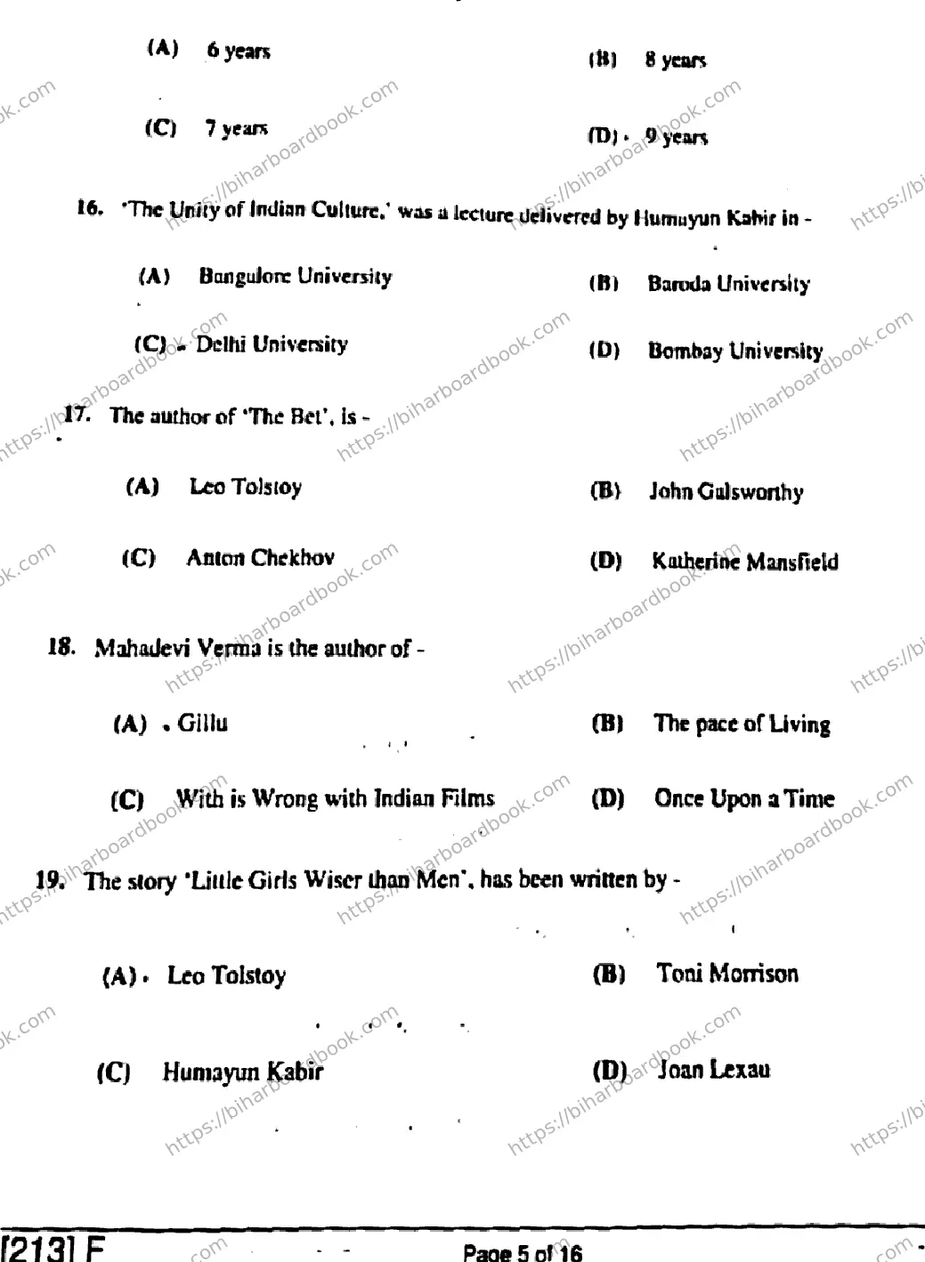 Bihar Board Class 10th 2019 English  213F  2019 Previous Year Paper 5