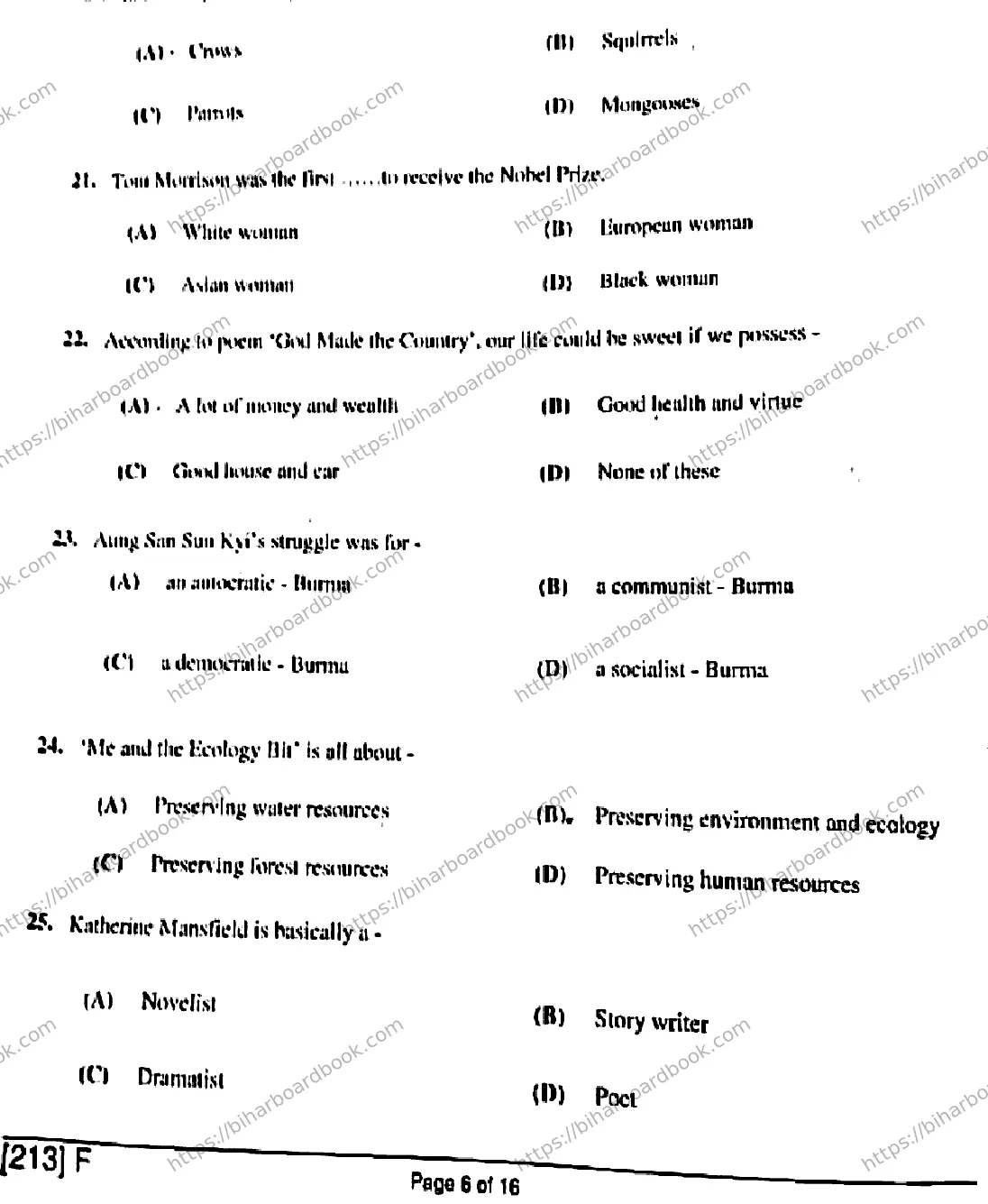 Bihar Board Class 10th 2019 English  213F  2019 Previous Year Paper 6