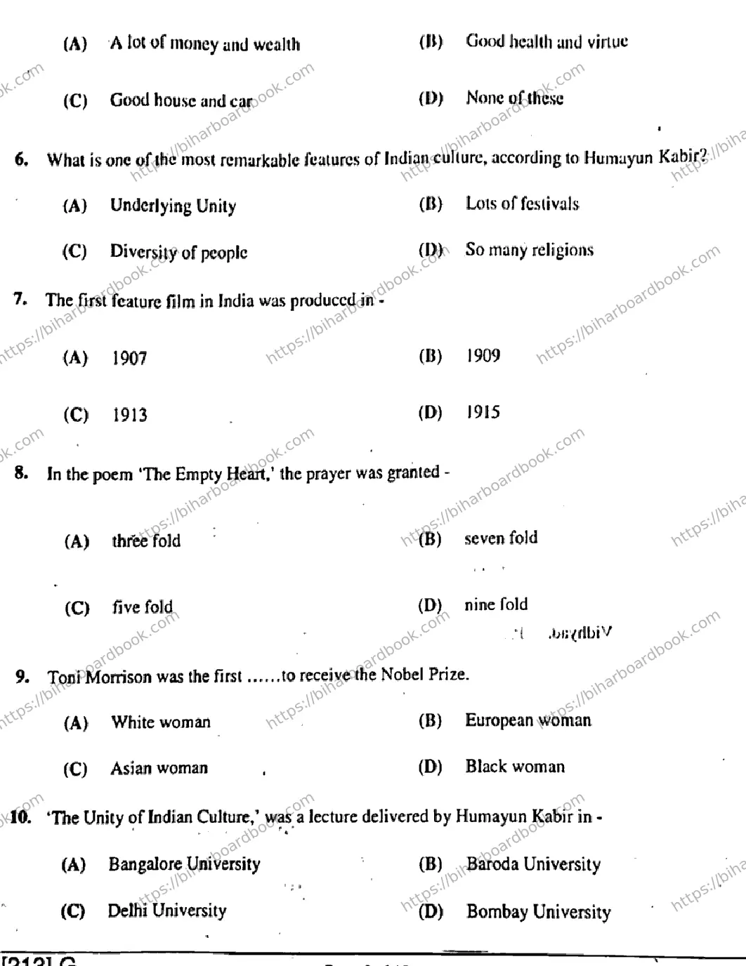 Bihar Board Class 10th 2019 English  213G  2019 Previous Year Paper 3