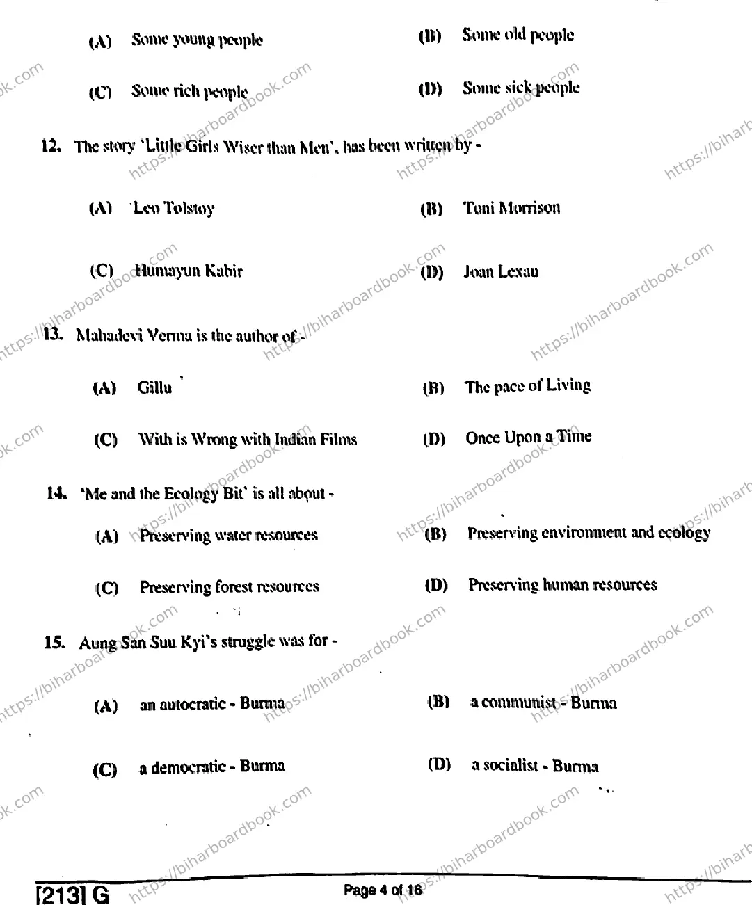 Bihar Board Class 10th 2019 English  213G  2019 Previous Year Paper 4