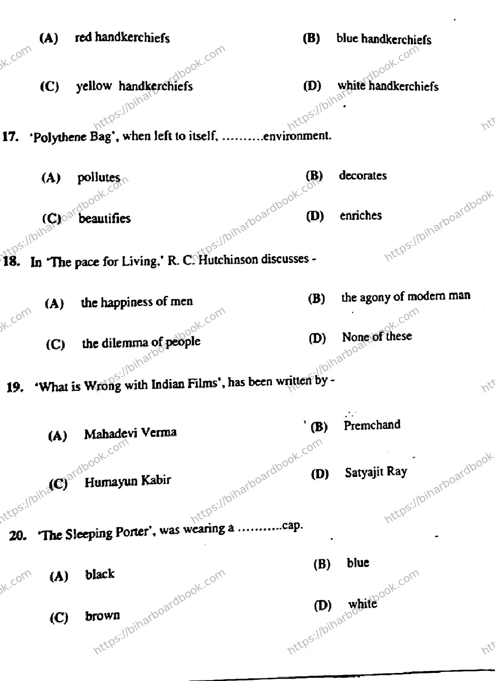 Bihar Board Class 10th 2019 English  213G  2019 Previous Year Paper 5