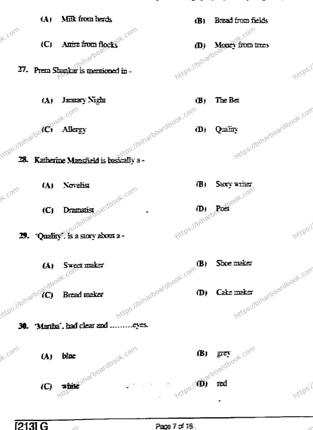 Bihar Board Class 10th 2019 English  213G  2019 Previous Year Paper 7