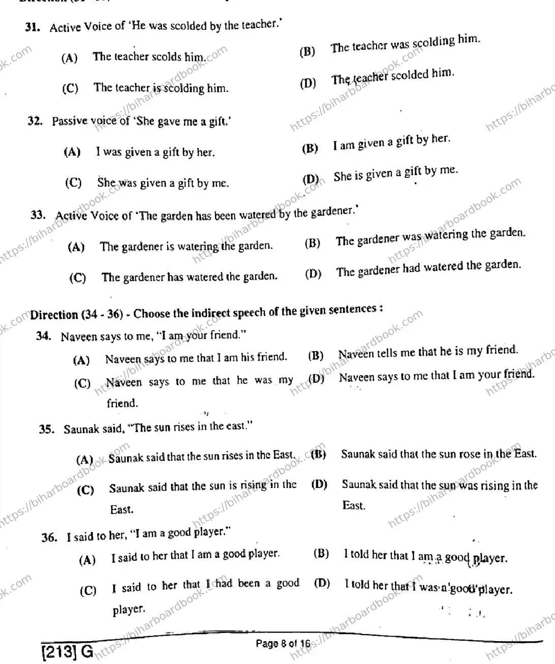 Bihar Board Class 10th 2019 English  213G  2019 Previous Year Paper 8