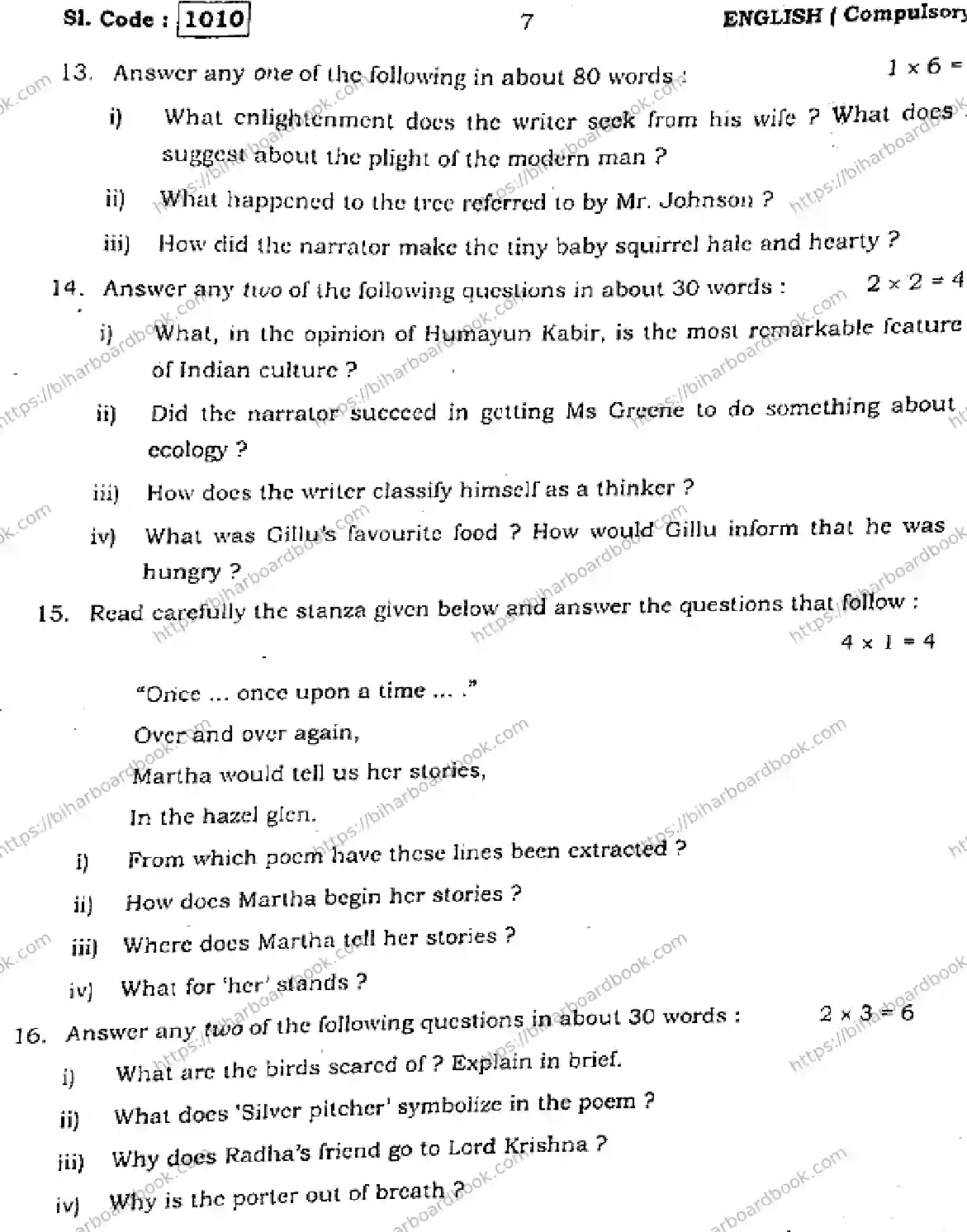 Bihar Board Class 10th 2015 English Compulsory  1010  2015 Previous Year Paper 7