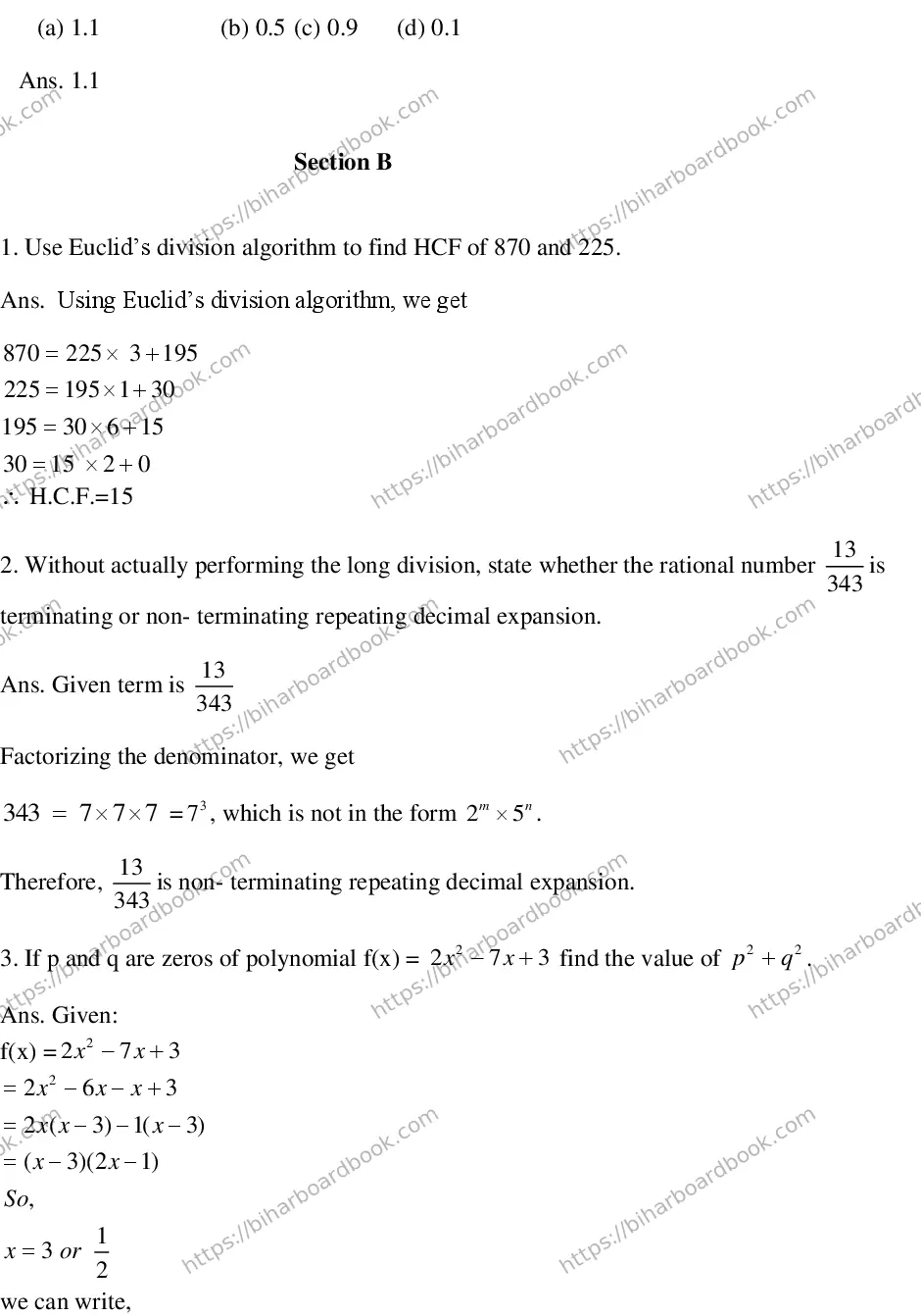 Bihar Board Class 10th 2018 Mathematics  2018 Previous Year Paper 10