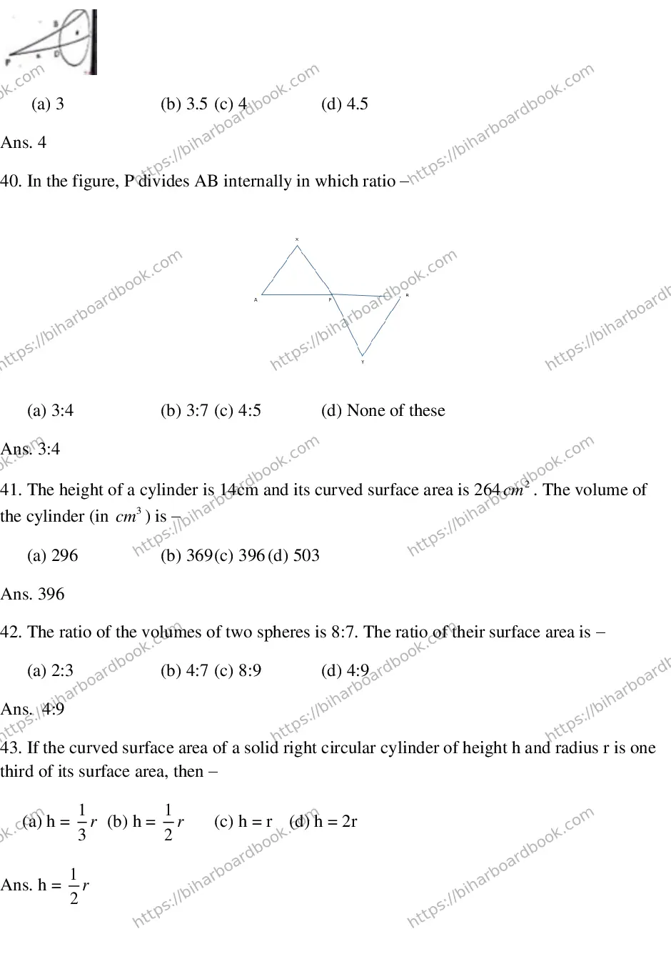 Bihar Board Class 10th 2018 Mathematics  2018 Previous Year Paper 8