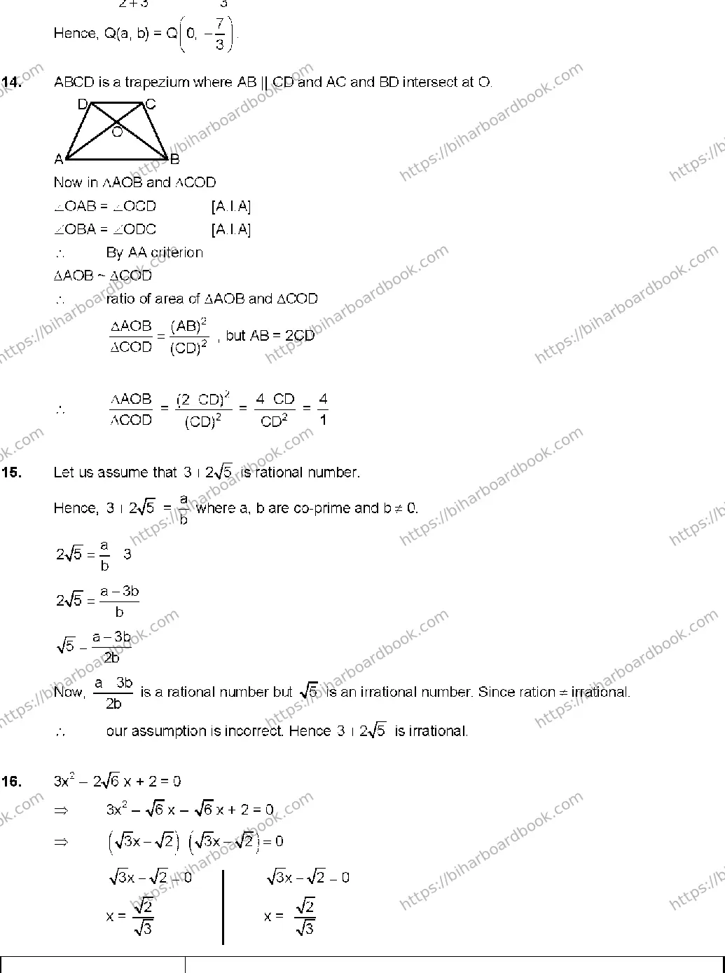 Bihar Board Class 10th 2020 Mathematics  210C  2019 Previous Year Paper 9