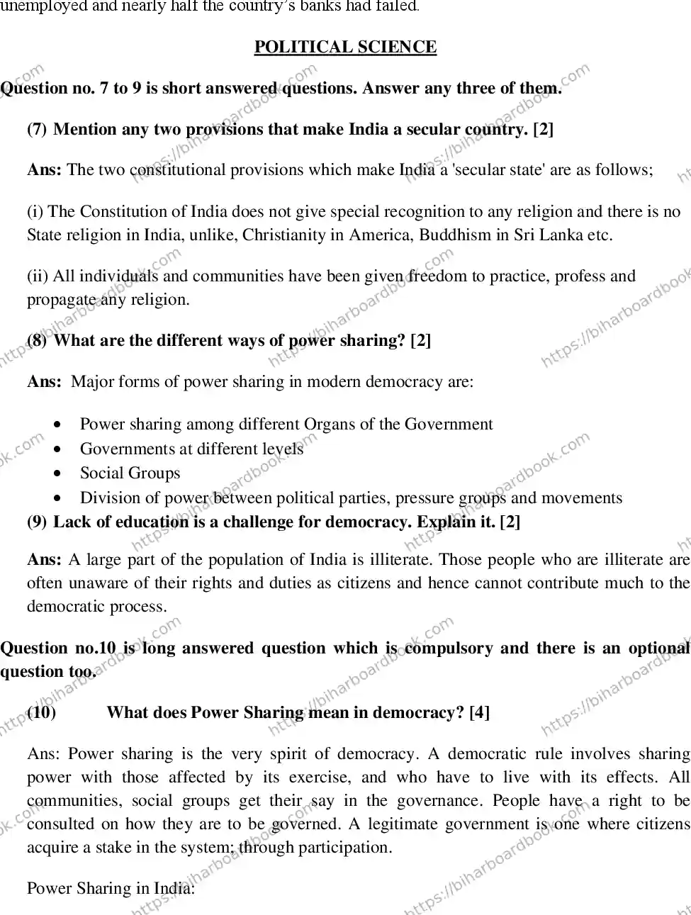 Bihar Board Class 10th 2018 Social Science  2018 Previous Year Paper 9