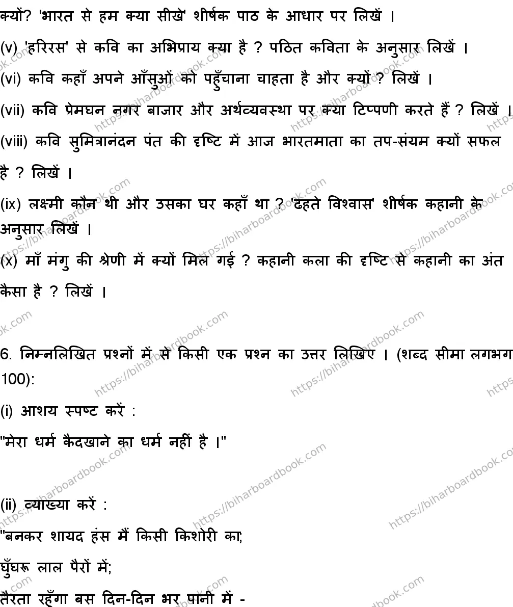 Bihar Board Class 10th 2023 हिंदी MT  101  (SetA)  2023 Previous Year Paper 30
