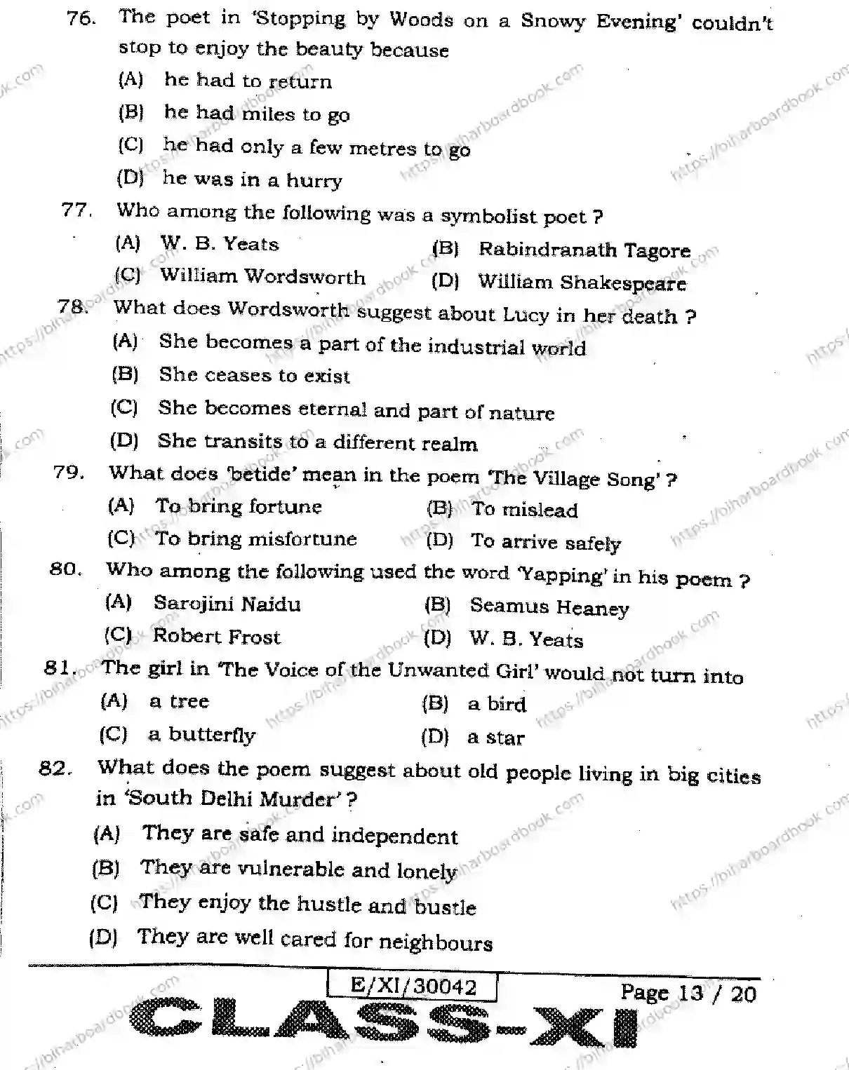 Bihar Board Class 11th 2026 ENGLISH-105-124-205-223-305-330 Previous Year Paper 13