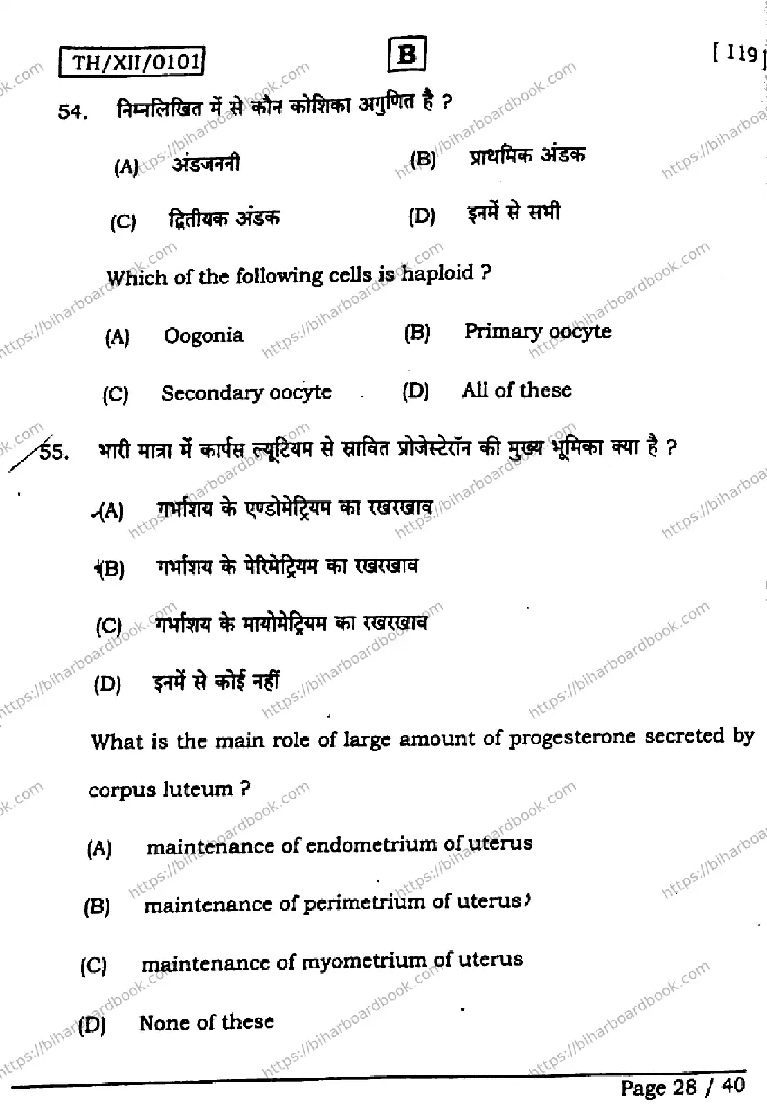 Bihar Board Class 12th 2026 BIOLOGY-119-SET-B Previous Year Paper 28