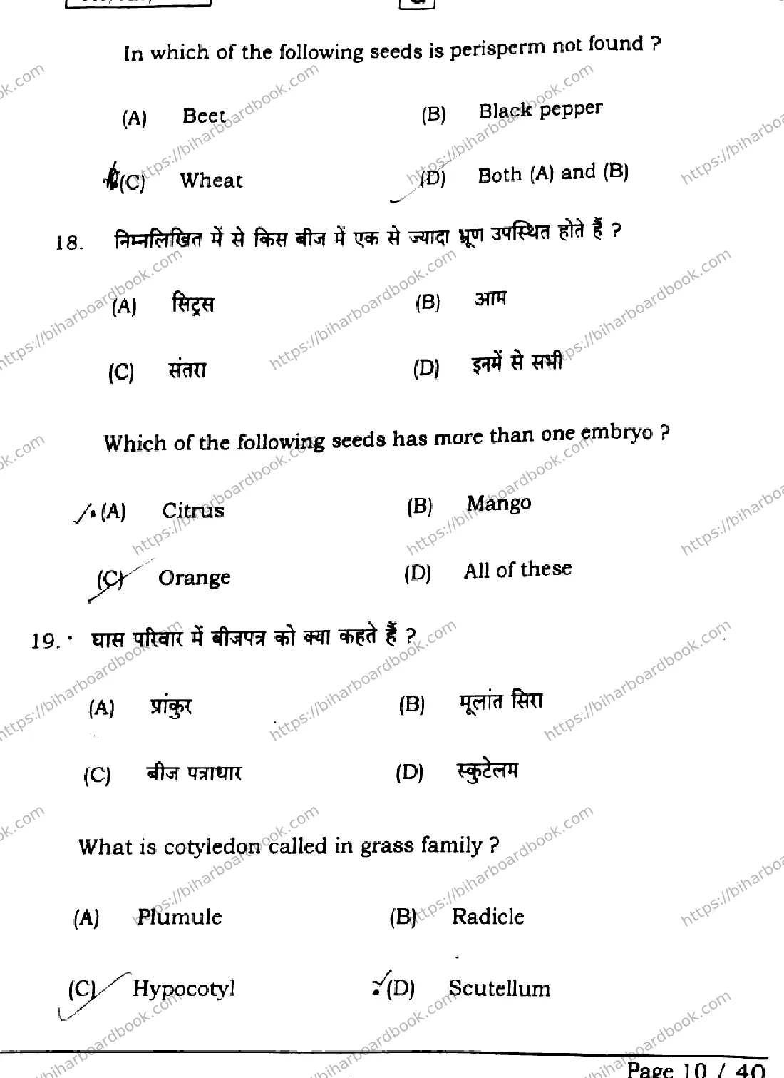Bihar Board Class 12th 2026 BIOLOGY-119-SET-G Previous Year Paper 10