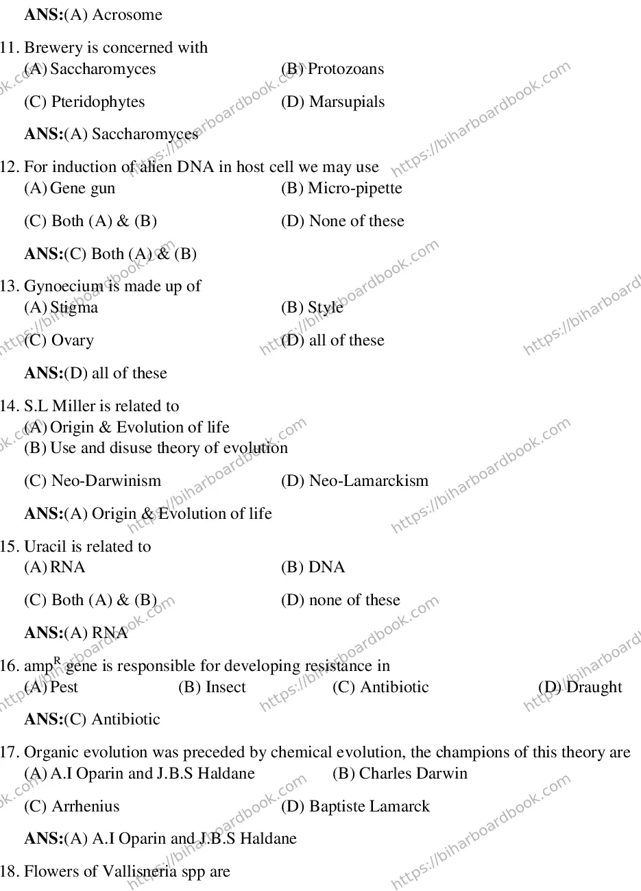 Bihar Board Class 12th 2019 Biology  2019 Previous Year Paper 3