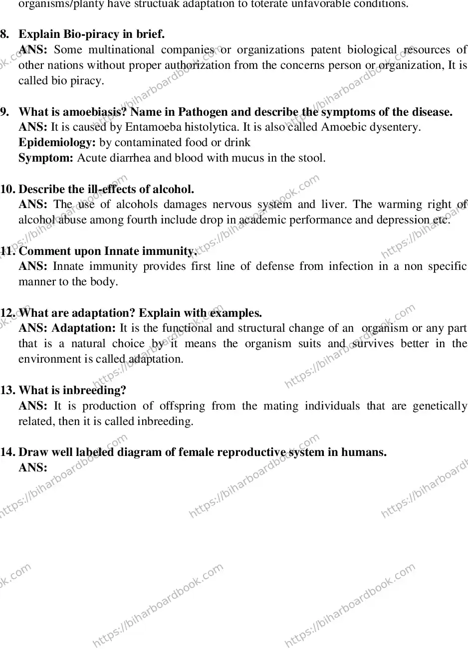 Bihar Board Class 12th 2019 Biology  2019 Previous Year Paper 8