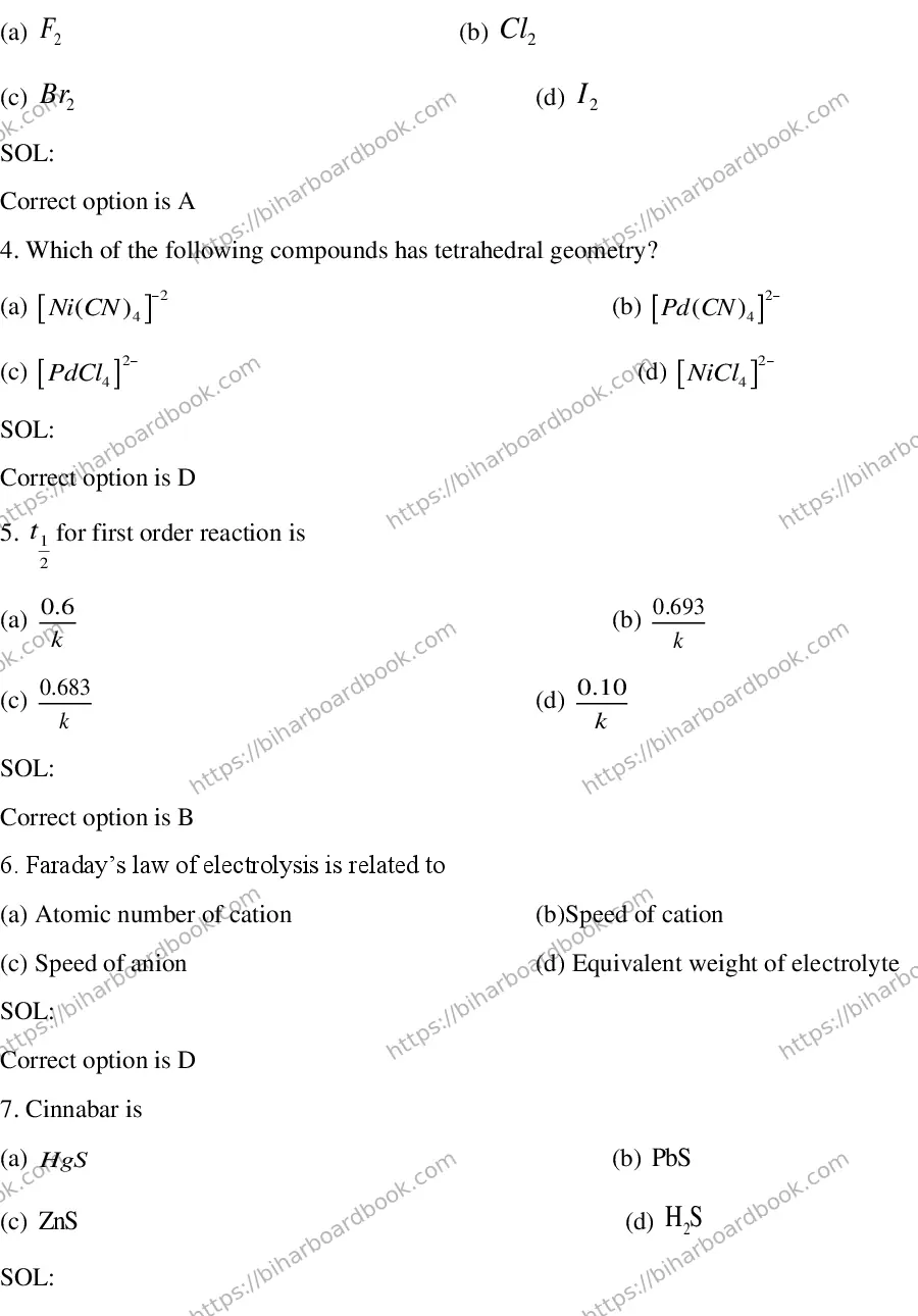 Bihar Board Class 12th 2016 Chemistry  2016 Previous Year Paper 2