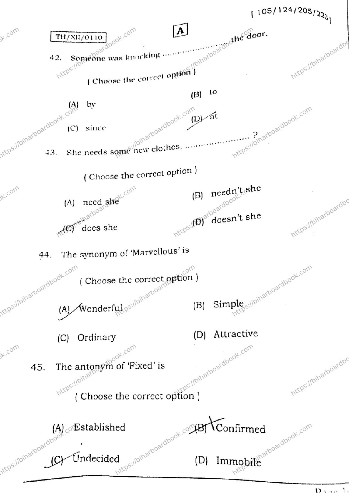 Bihar Board Class 12th 2026 ENGLISH-105-124-205-223-SET-A Previous Year Paper 13