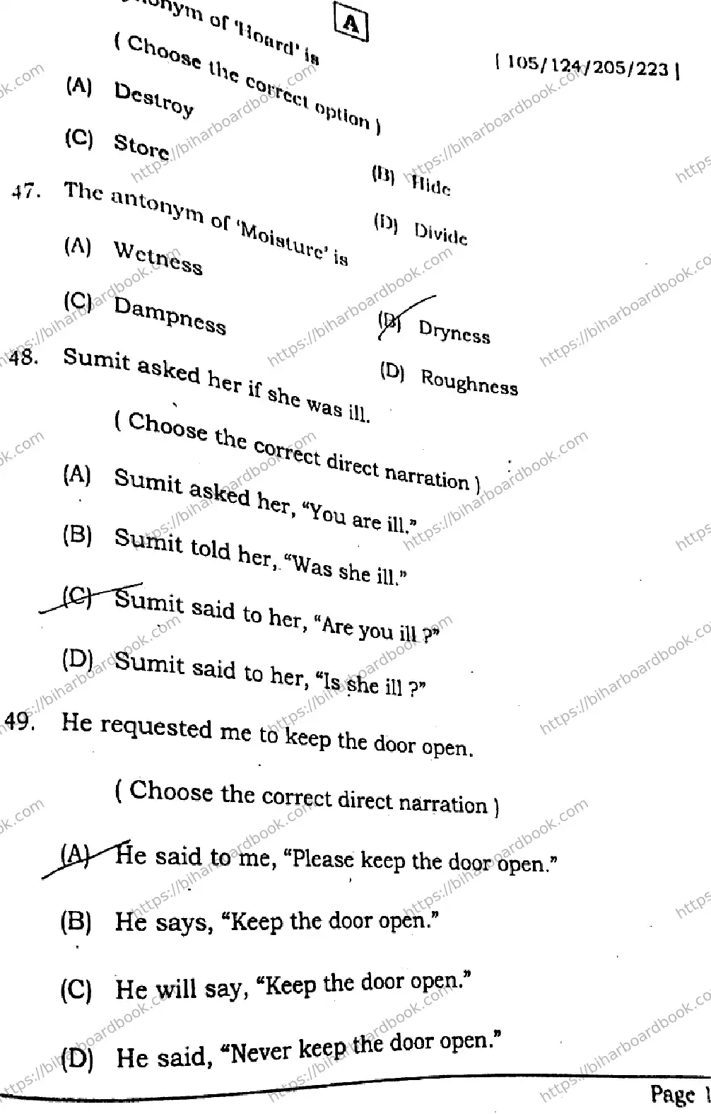 Bihar Board Class 12th 2026 ENGLISH-105-124-205-223-SET-A Previous Year Paper 14