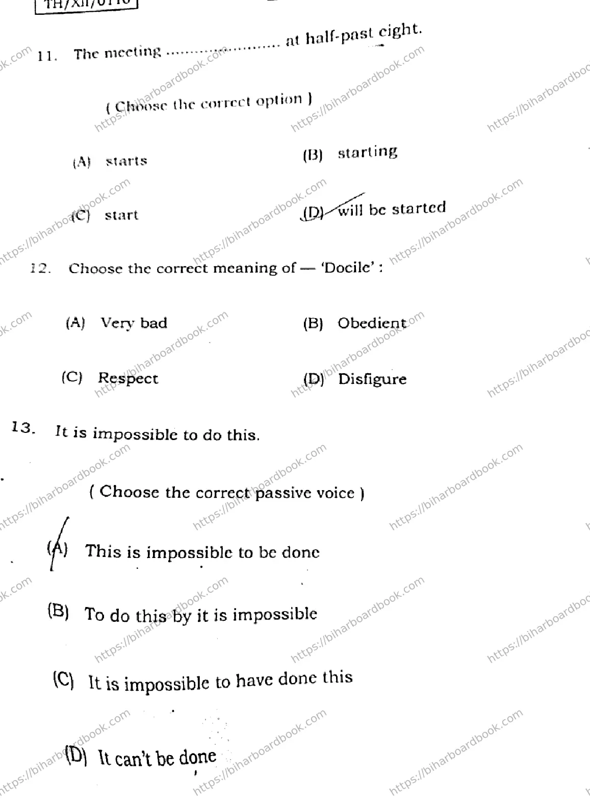 Bihar Board Class 12th 2026 ENGLISH-105-124-205-223-SET-A Previous Year Paper 5