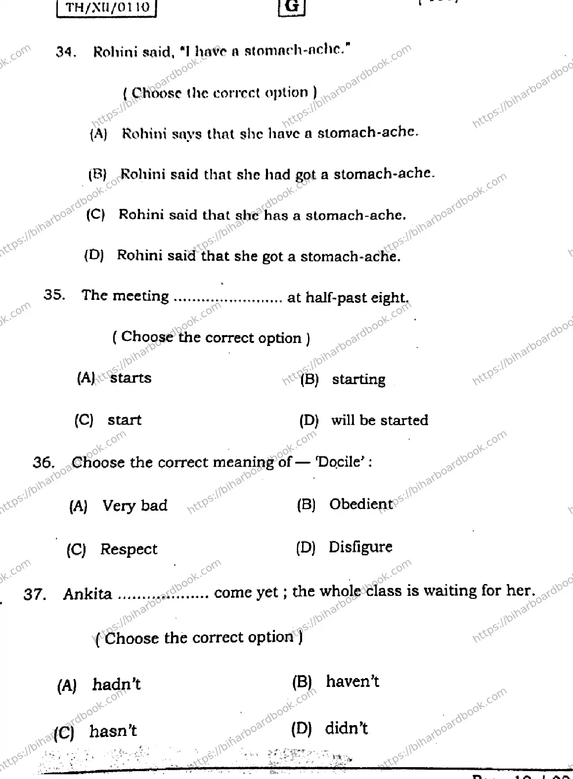 Bihar Board Class 12th 2026 ENGLISH-105-124-205-223-SET-G Previous Year Paper 11