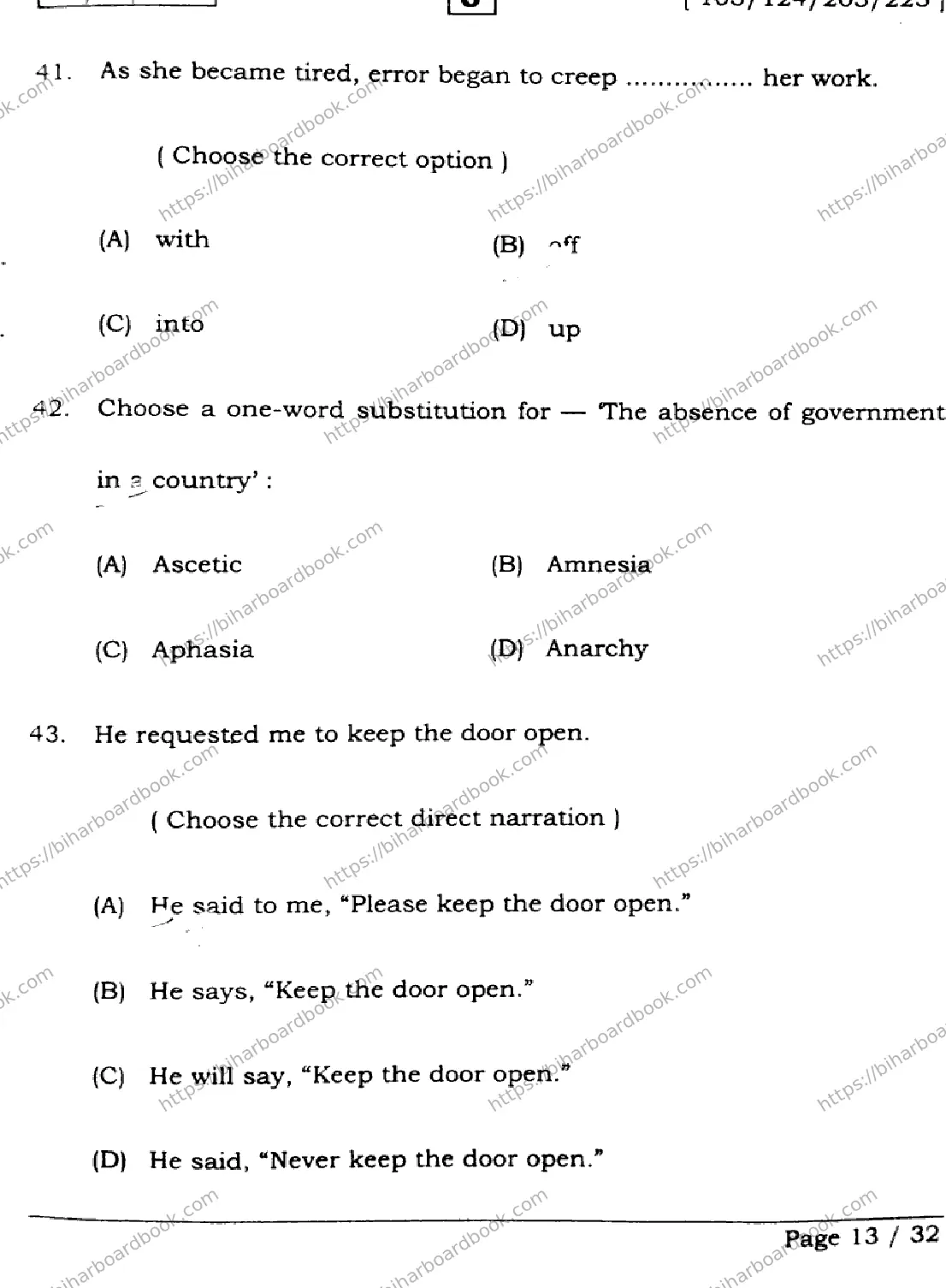 Bihar Board Class 12th 2026 ENGLISH-105-124-205-223-SET-J Previous Year Paper 13