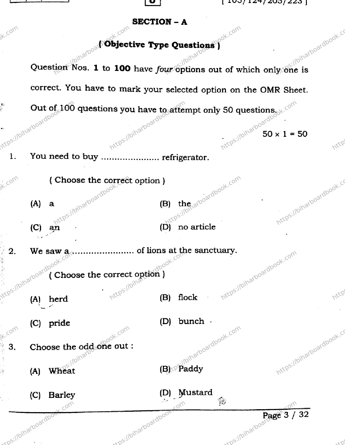 Bihar Board Class 12th 2026 ENGLISH-105-124-205-223-SET-J Previous Year Paper 3