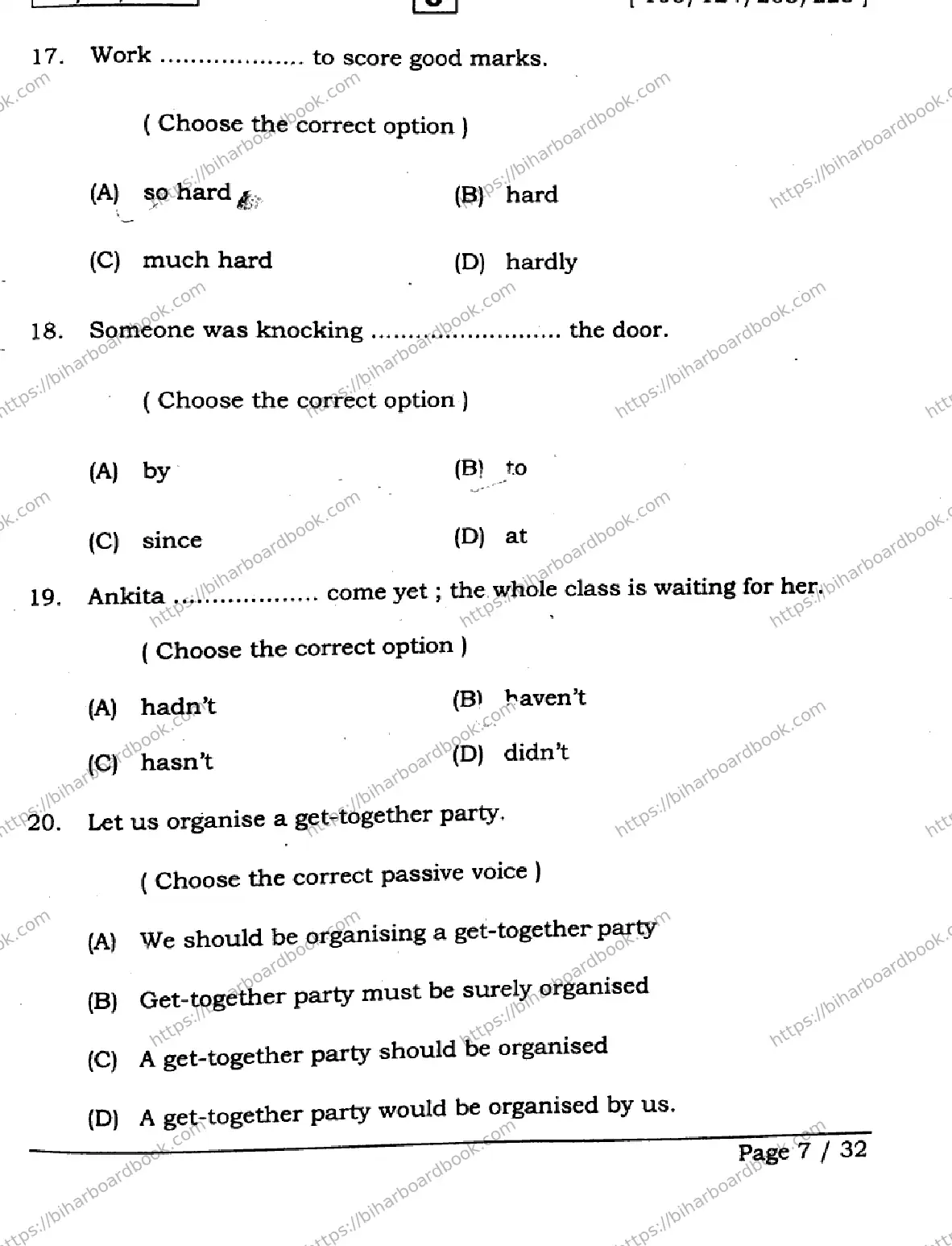 Bihar Board Class 12th 2026 ENGLISH-105-124-205-223-SET-J Previous Year Paper 7