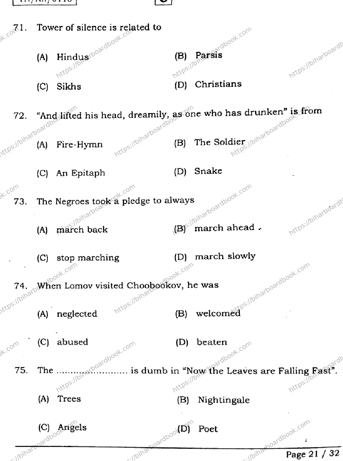 Bihar Board Class 12th 2026 ENGLISH-305-330-SET-C Previous Year Paper 21