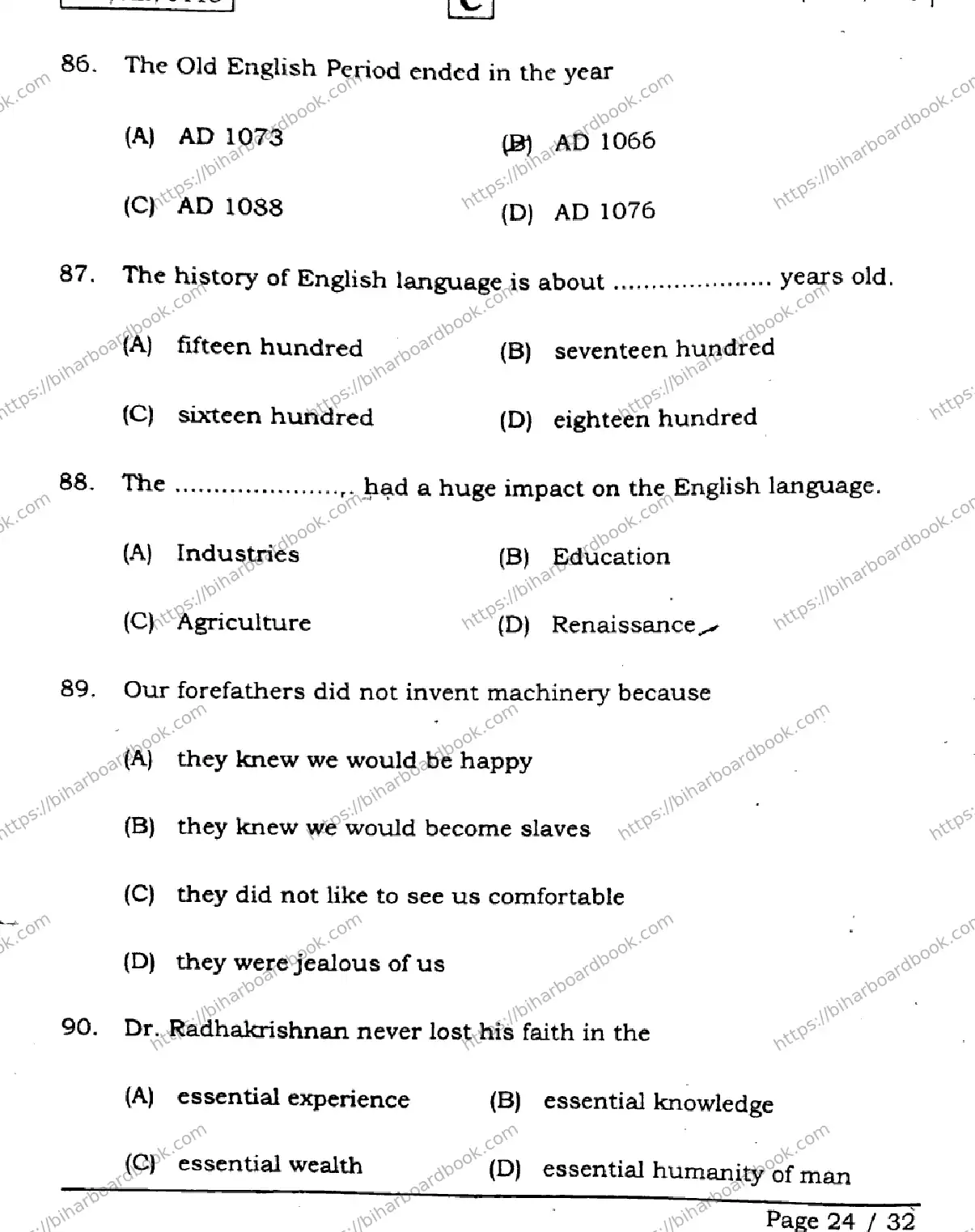 Bihar Board Class 12th 2026 ENGLISH-305-330-SET-C Previous Year Paper 24