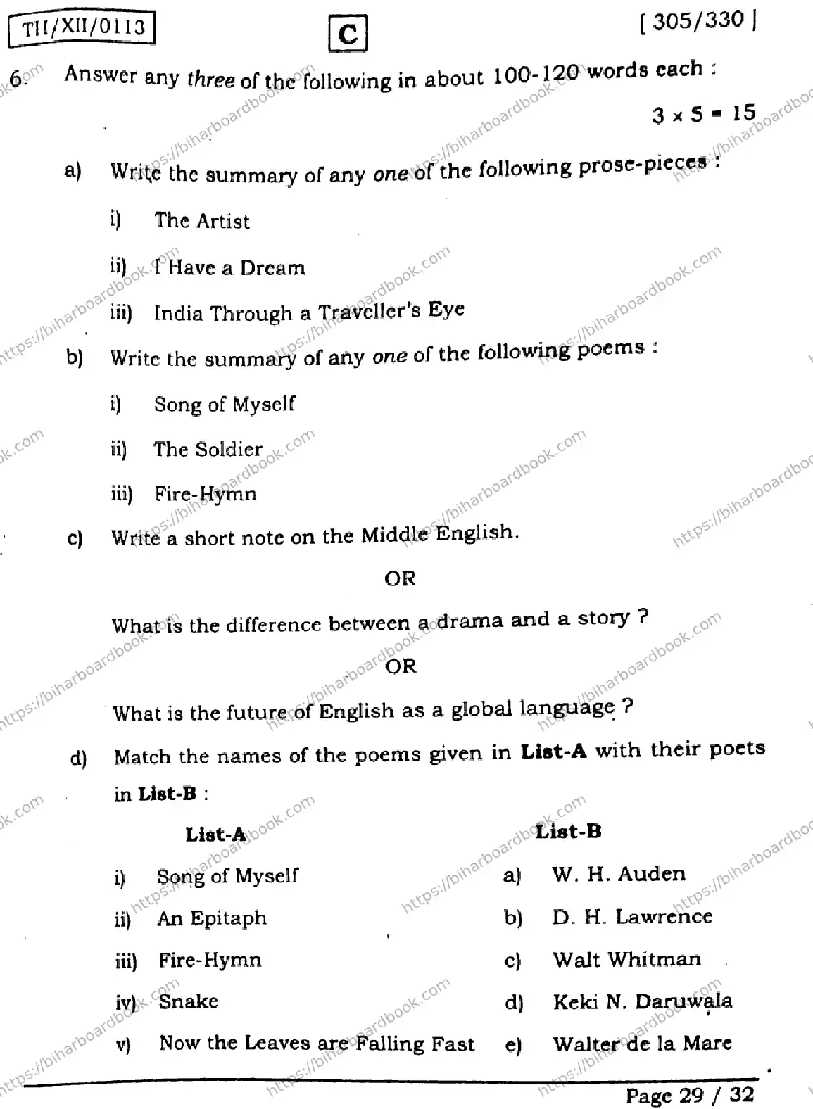 Bihar Board Class 12th 2026 ENGLISH-305-330-SET-C Previous Year Paper 29