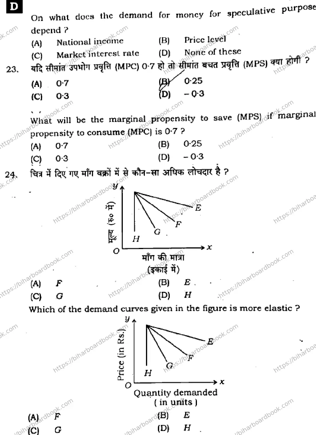Bihar Board Class 12th 2025 Economics  326  SetD Previous Year Paper 9