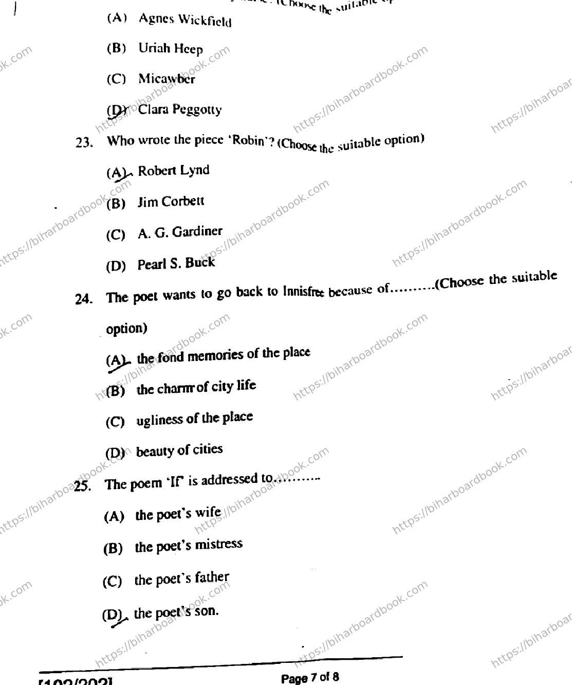 Bihar Board Class 12th 2018 English  102202  2018 Previous Year Paper 7