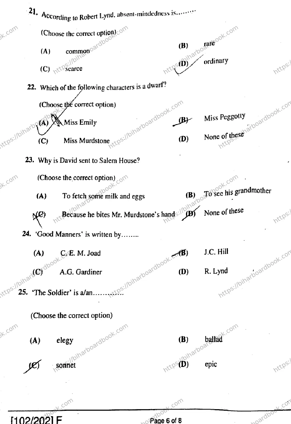 Bihar Board Class 12th 2019 English  102202F  2019 Previous Year Paper 6