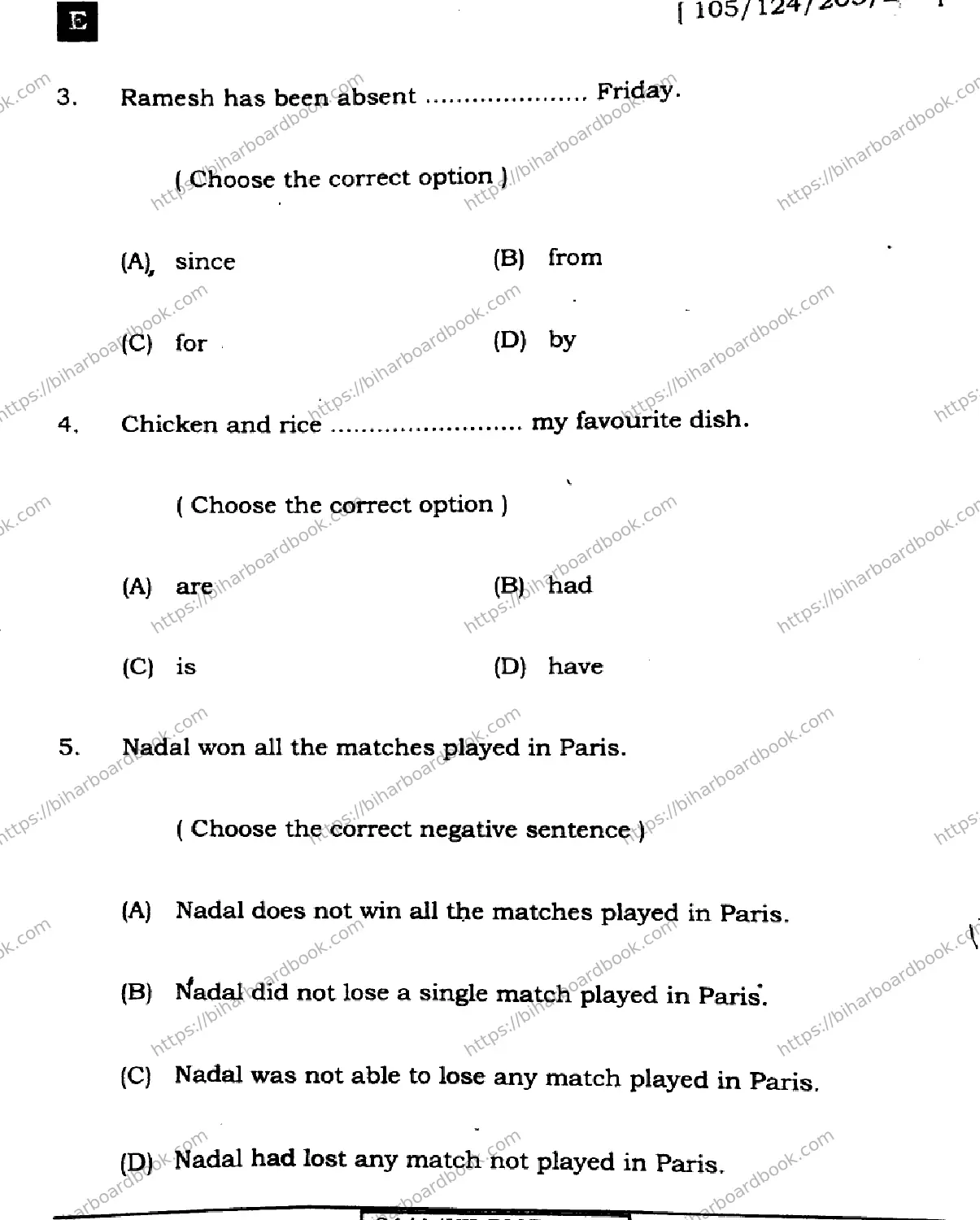 Bihar Board Class 12th 2024 English  105  (SetE) Previous Year Paper 4