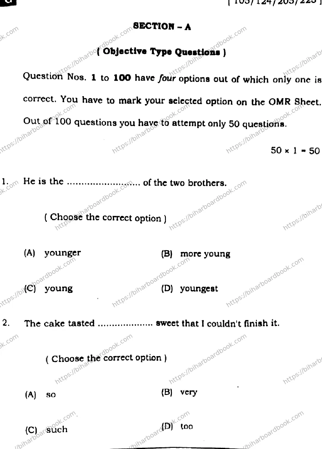 Bihar Board Class 12th 2025 English  105124205223  SetG Previous Year Paper 2