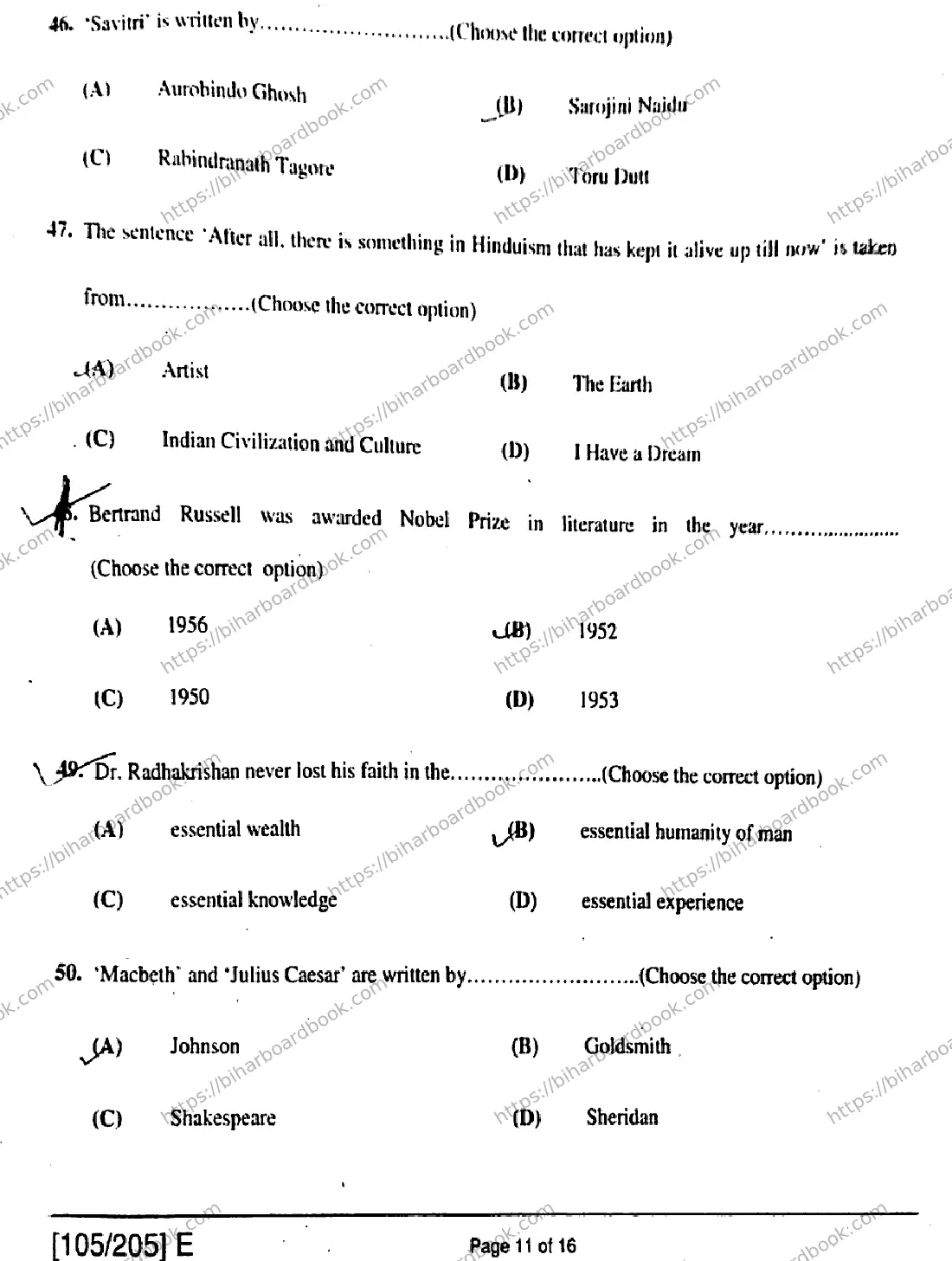 Bihar Board Class 12th 2019 English  105205E  2019 Previous Year Paper 11