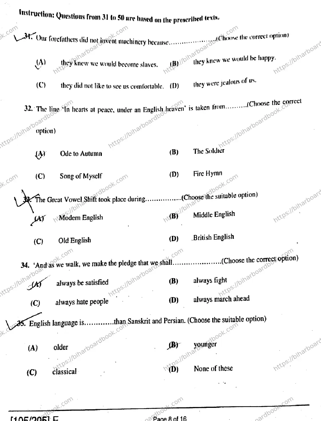 Bihar Board Class 12th 2019 English  105205E  2019 Previous Year Paper 8