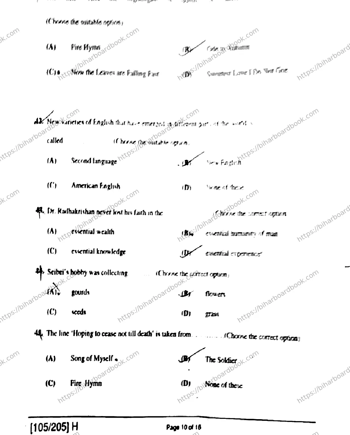 Bihar Board Class 12th 2019 English  105205H  2019 Previous Year Paper 10