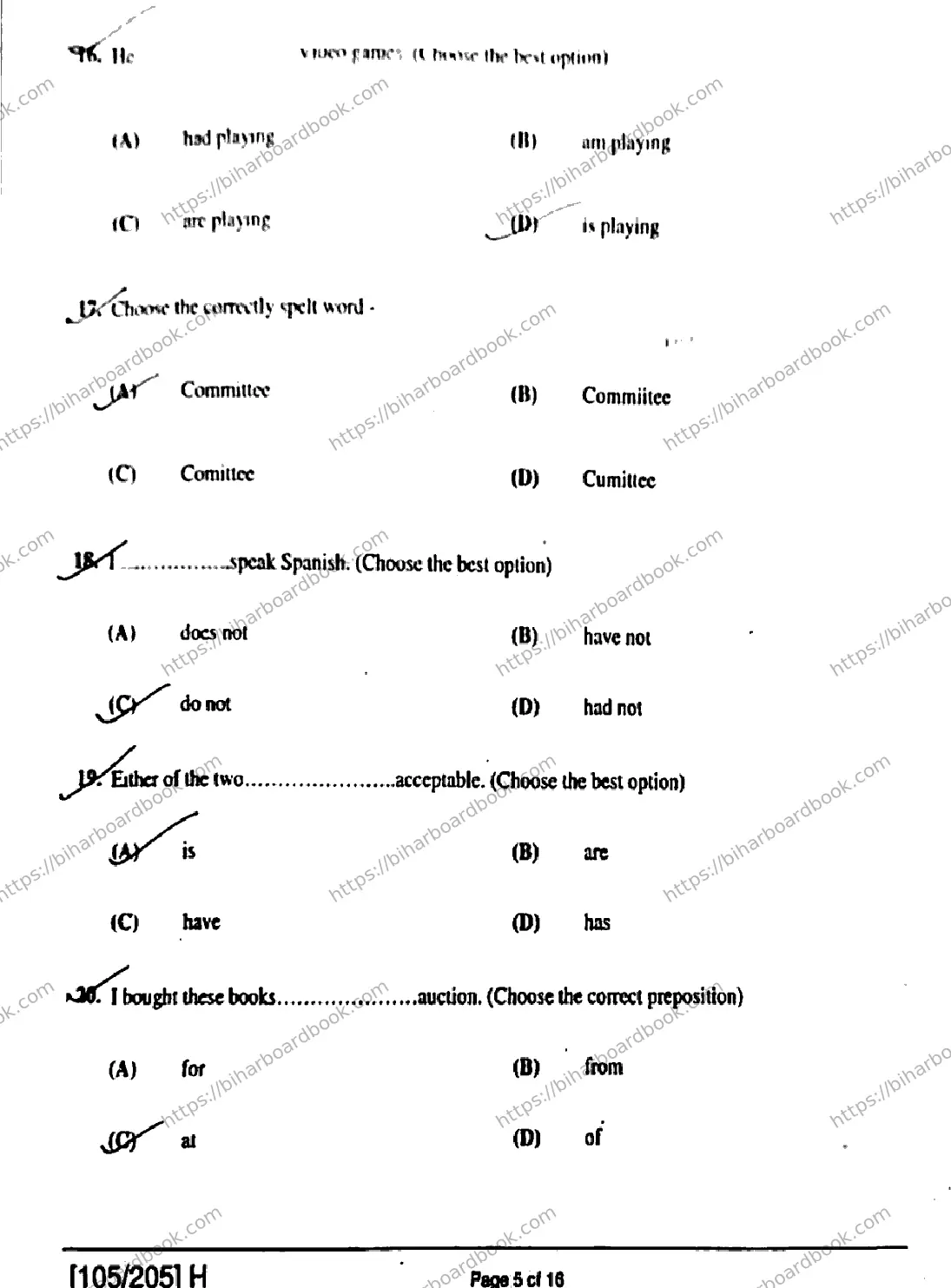 Bihar Board Class 12th 2019 English  105205H  2019 Previous Year Paper 5