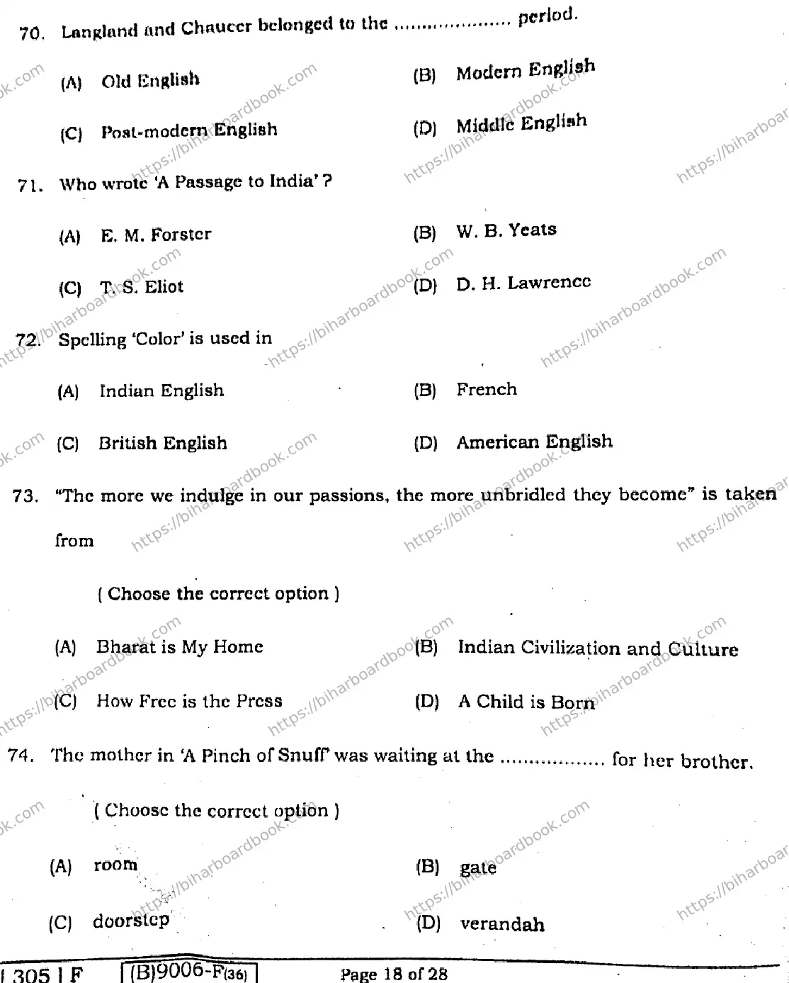 Bihar Board Class 12th 2021 English Compulsory  305F  2021 Previous Year Paper 17